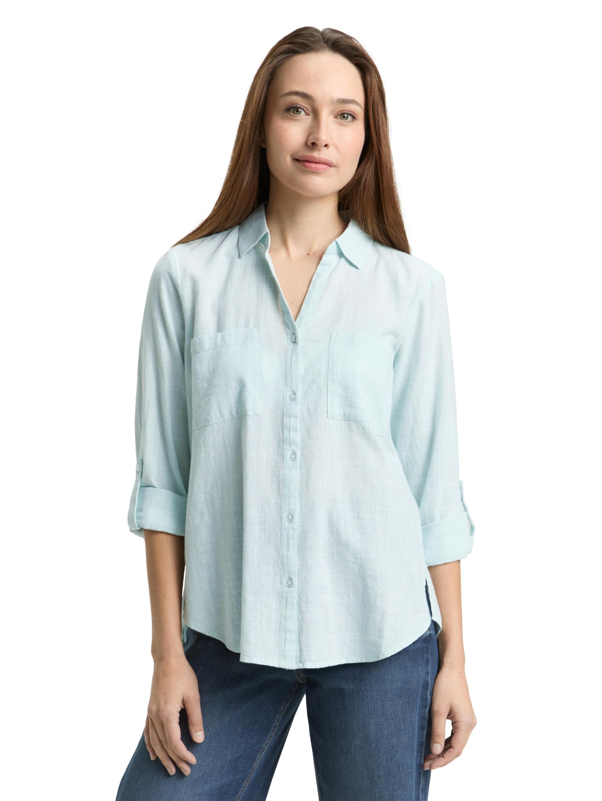 Tom Tailor Damen Bluse mit Brusttaschen aus Baumwolle