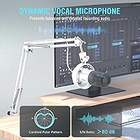 Vista 3 de FIFINE - Micrófono dinámico con brazo articulado, micrófono vocal de estudio XLR, kit de micrófono USB para PC con botón de silencio, perilla