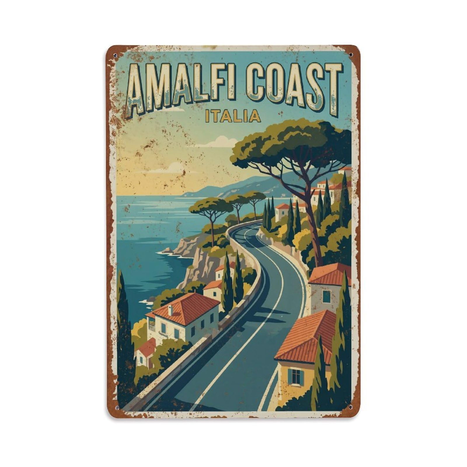 Vintage Travel Avenue Italy Coastal Metal Tin Sign