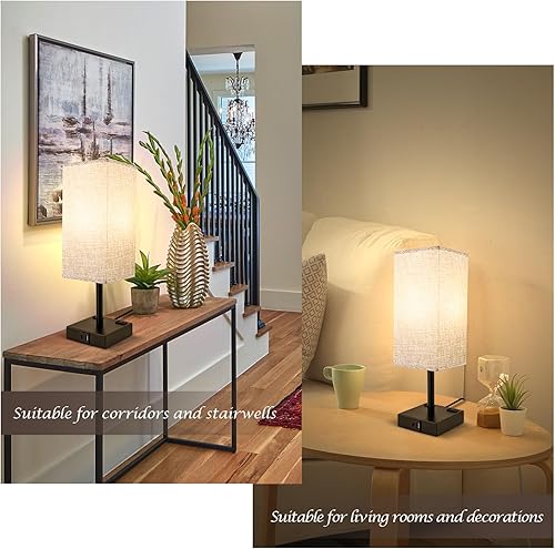 Miniatura 6 de Lámpara de mesa táctil para dormitorio, lámpara de noche regulable continua con puertos USB C+A y 3 temperaturas de color, luz de mesita de noche