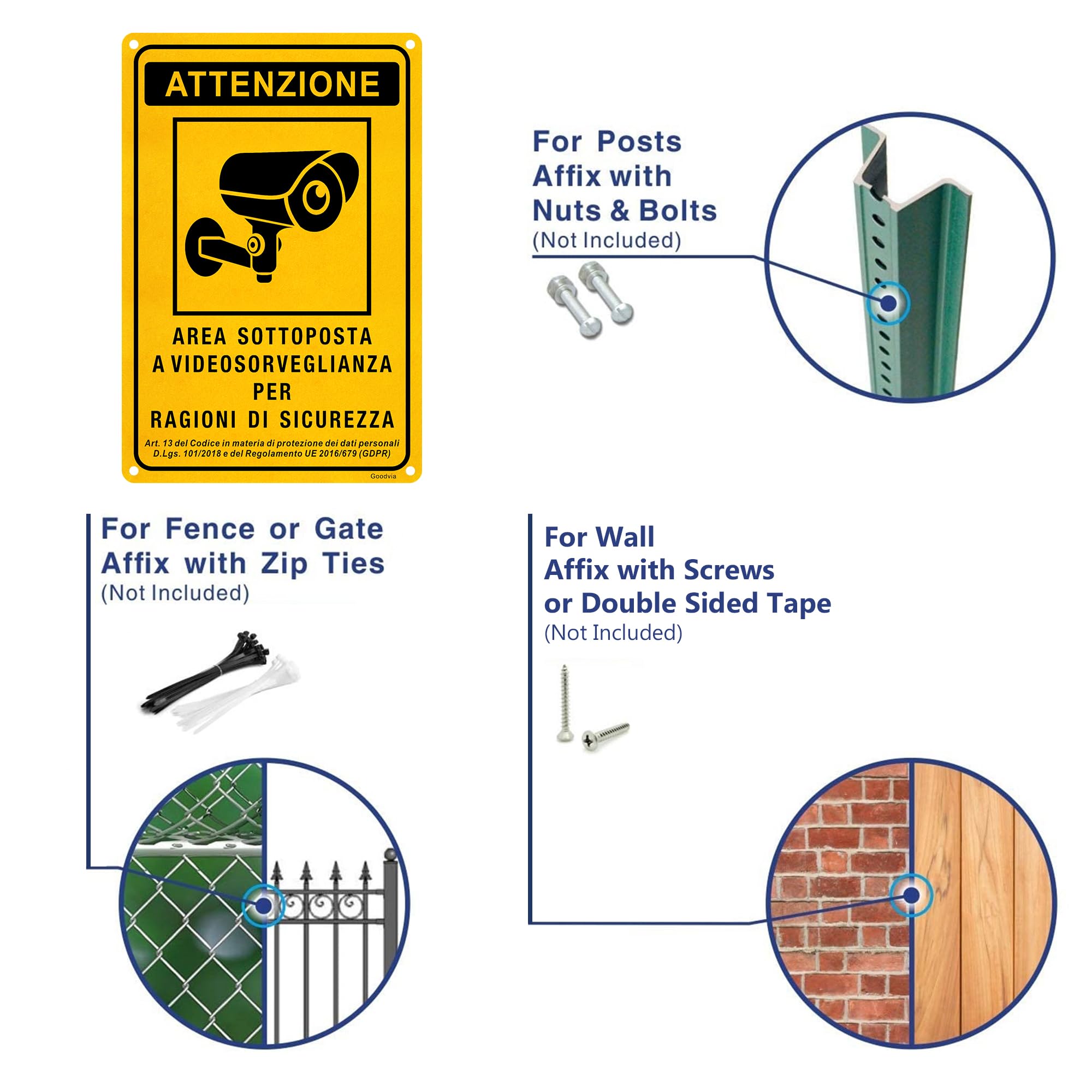 Cartello Metallo 'Warning This Property Is Secured' | Lilyanaen | 20,3x30,5 Cm | Alluminio Con Fori | Per Esterni/Interni