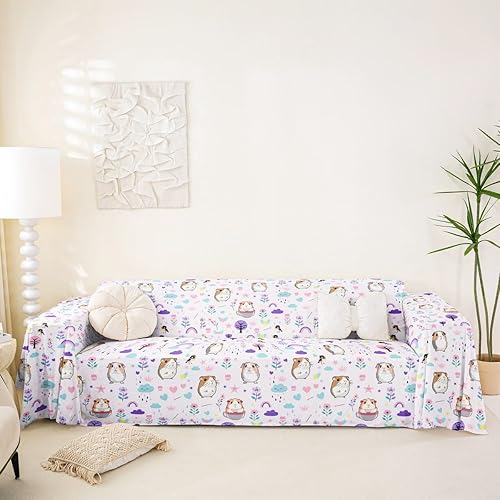 Vista 19 de Erosebridal White Rabbit Couch Cover 71" x 102" Kawaii Bunny Sofa Cover for Kids Boys Girls Cute Tree Birds Couch Protector Farmhouse Garden White