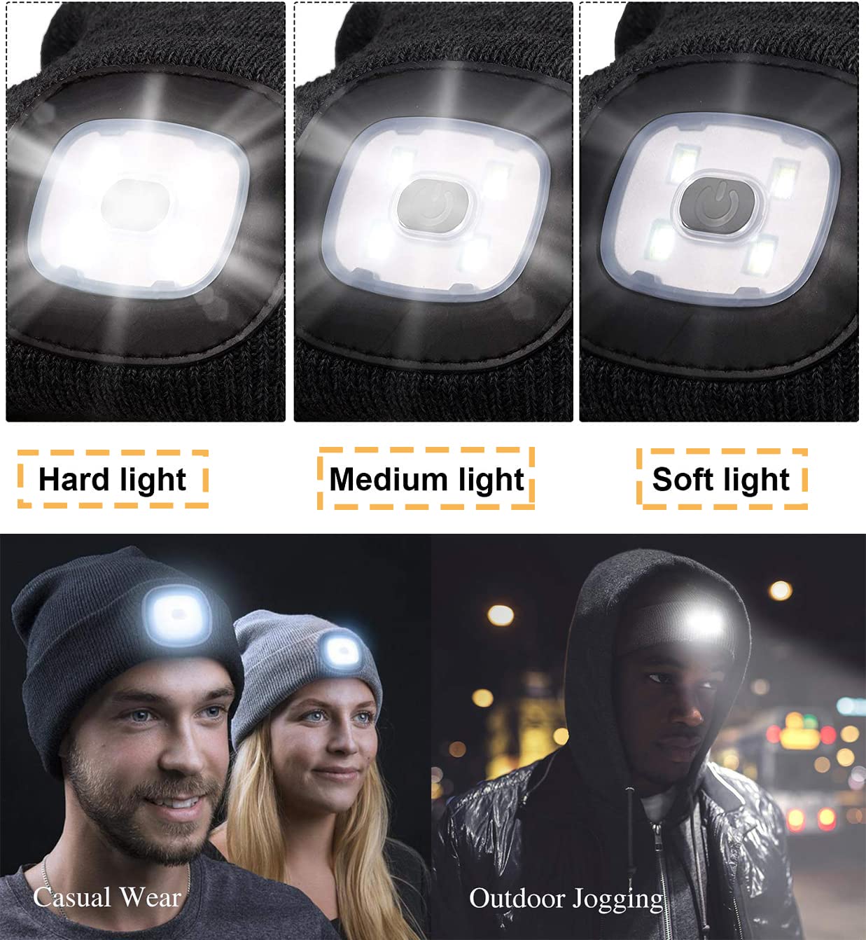 JFAN Cappello Lavorato A Maglia da Uomo Unisex LED con Torcia Inverno Tinta Unita Illuminato Sci Caldo Cappello in Pelle di Melone Beanie cap