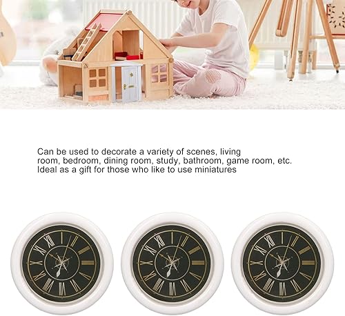 Miniatura 5 de YEmirth Reloj de pared redondo de casa de muñecas 3 piezas 112 casa de muñecas miniatura para decoración de casa de muñecas