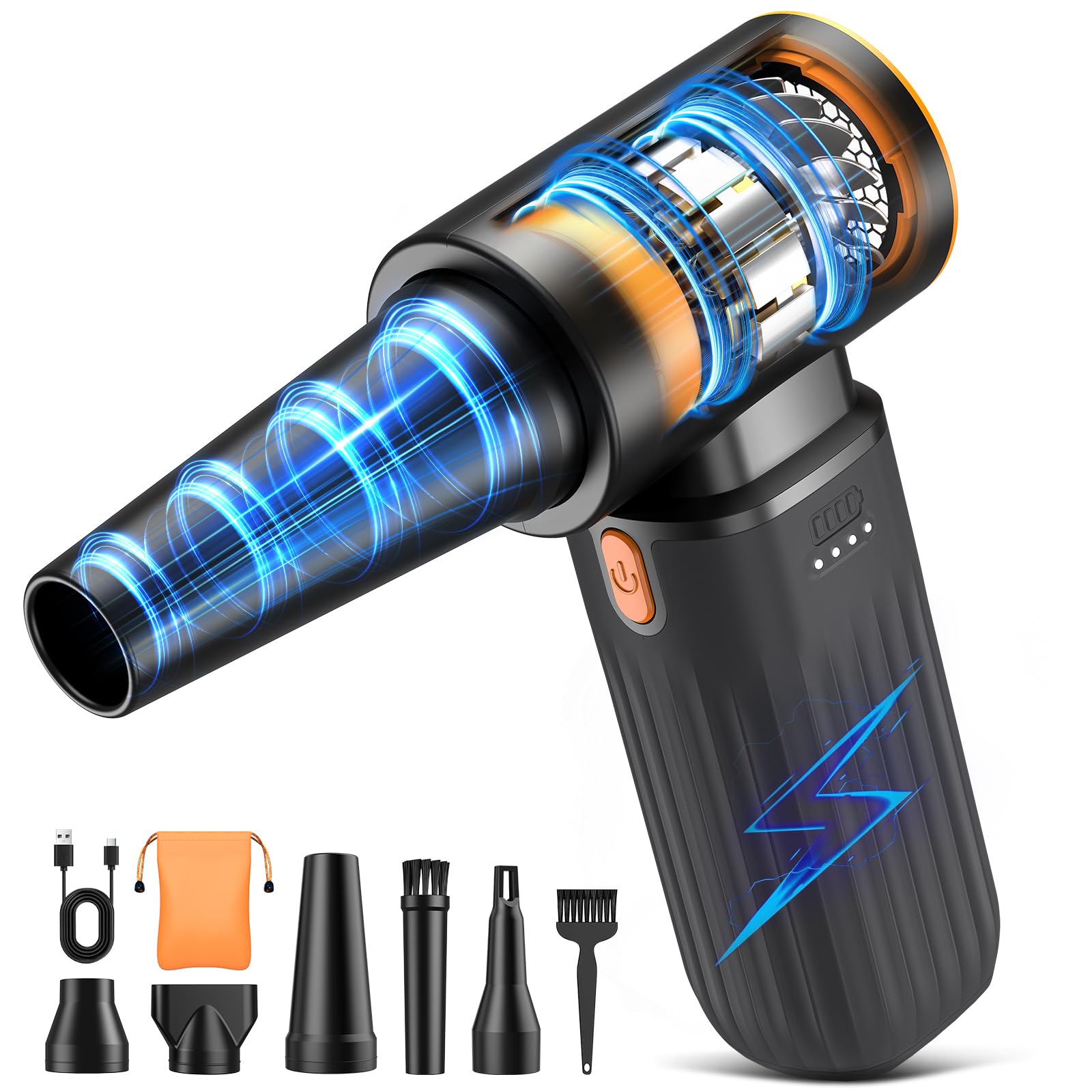 Compressed Air Duster, 260000RPM Cordless Electric Air Blower with Brushless Motor, 3-Speed Adjustable & Rechargeable – Powerful Dust Cleaner for Keyboard, Computer, Car, Outdoor, Air Bed