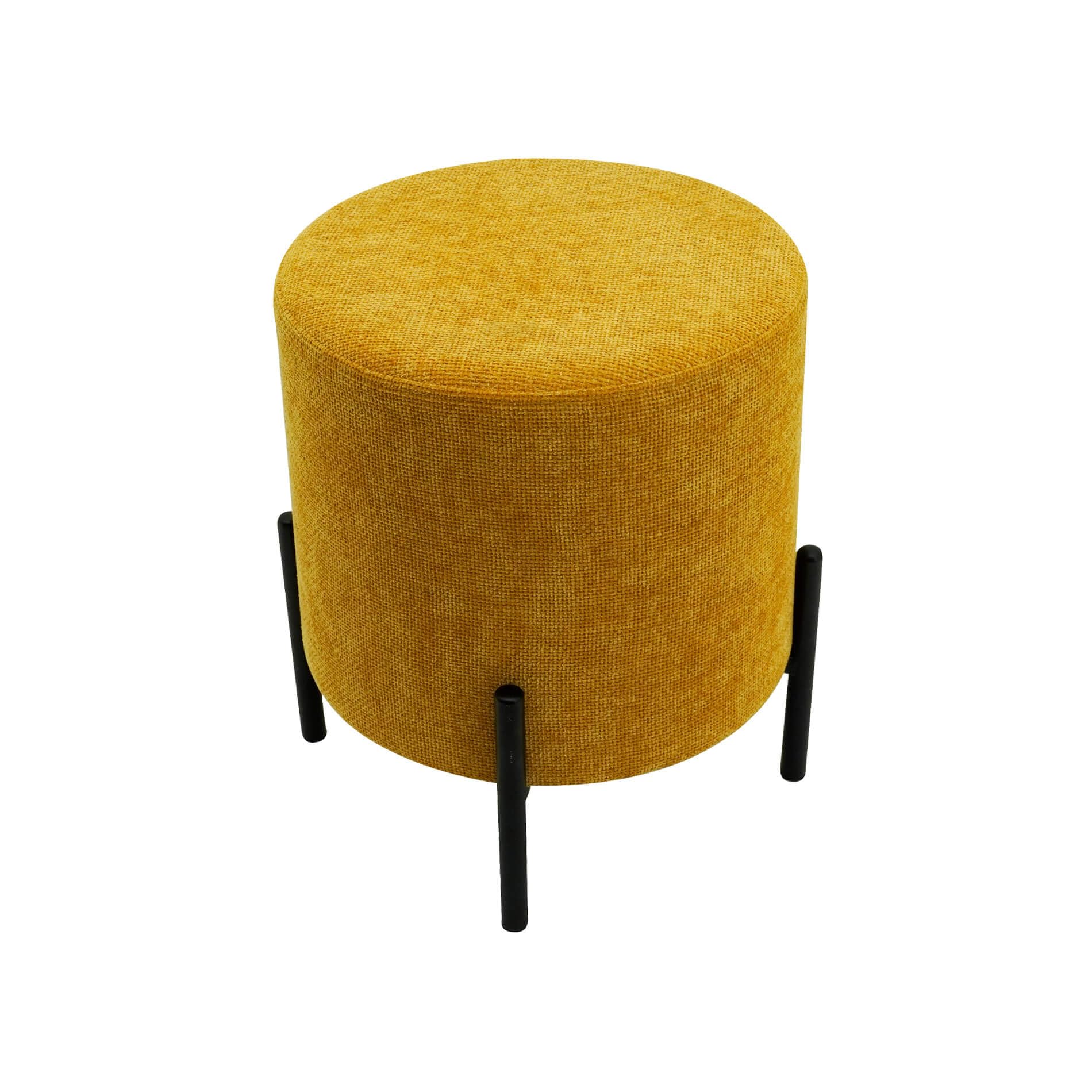 Rebecca Mobili Pouf Sgabello, Ottomano Poggiapiedi, Giallo Senape, Tessuto Poliestere Acciaio, Rotondo, per Salotto - Misure HxLxP: 43,5 x 38 x 38 cm - Art. RE7058