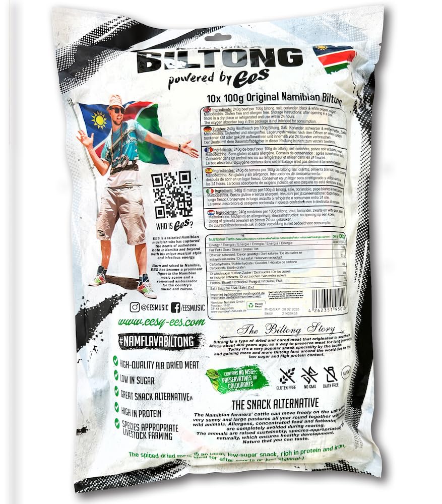 Nam Flava - Original Biltong aus Namibia - 1 kg (10x100 g) - Trockenfleisch, Beef Jerky, viel Protein