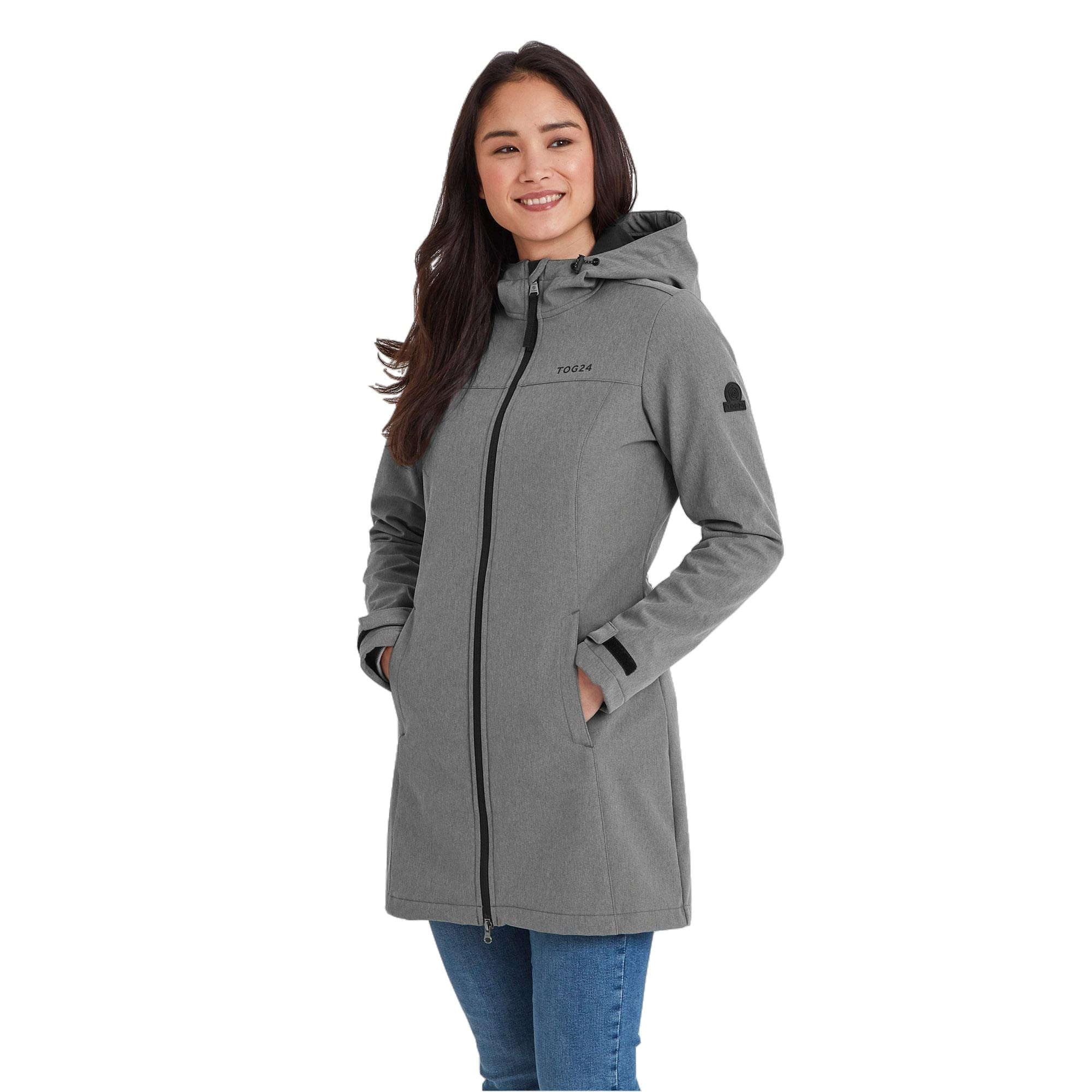 Tog24 Women's Dark Grey 'Keld' Long Shower Resistant Hooded Softshell Jacket In Size 18