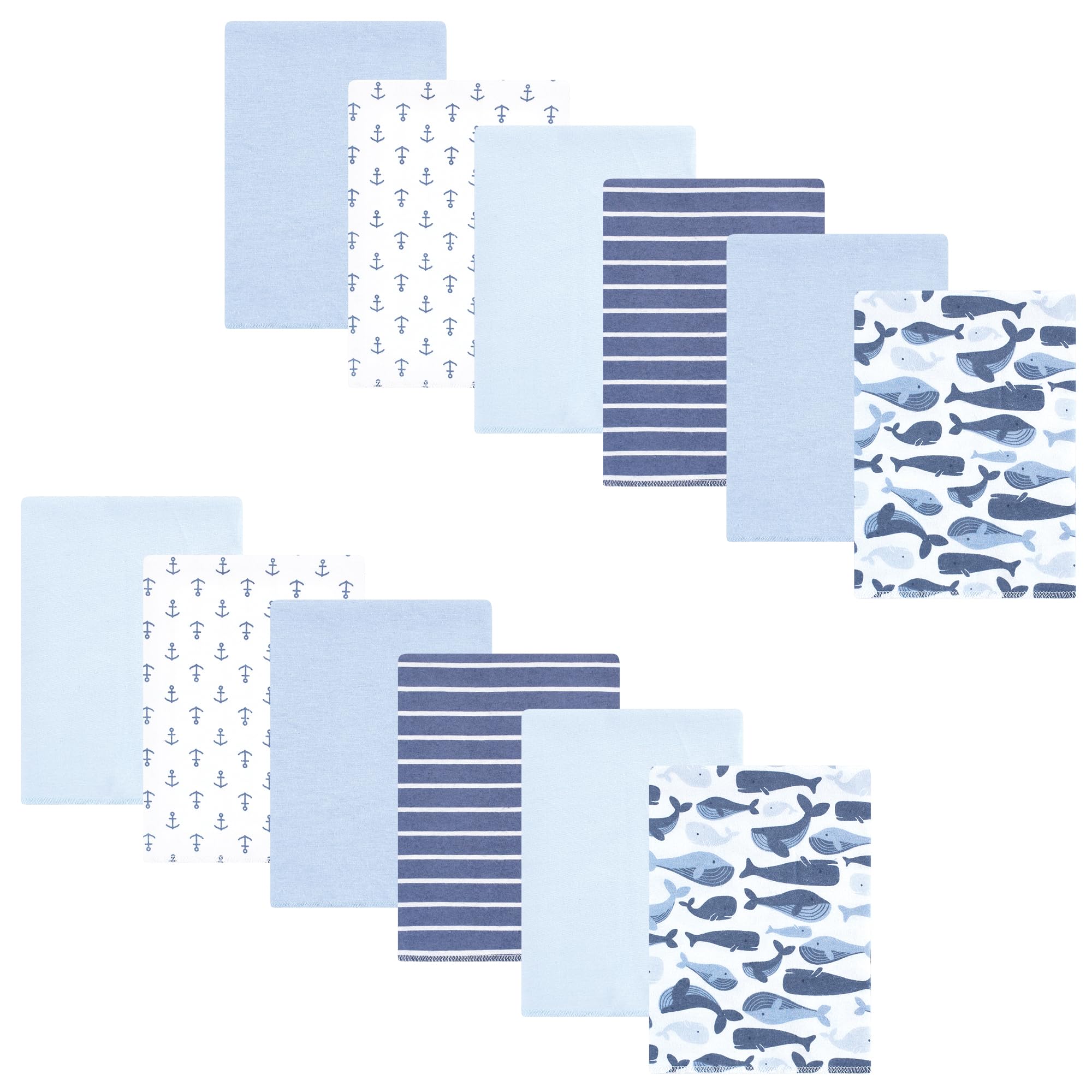 Hudson Baby Unisex Baby Cotton Flannel Burp Cloths 12-Pack Bundle, Cute Whales, One Size