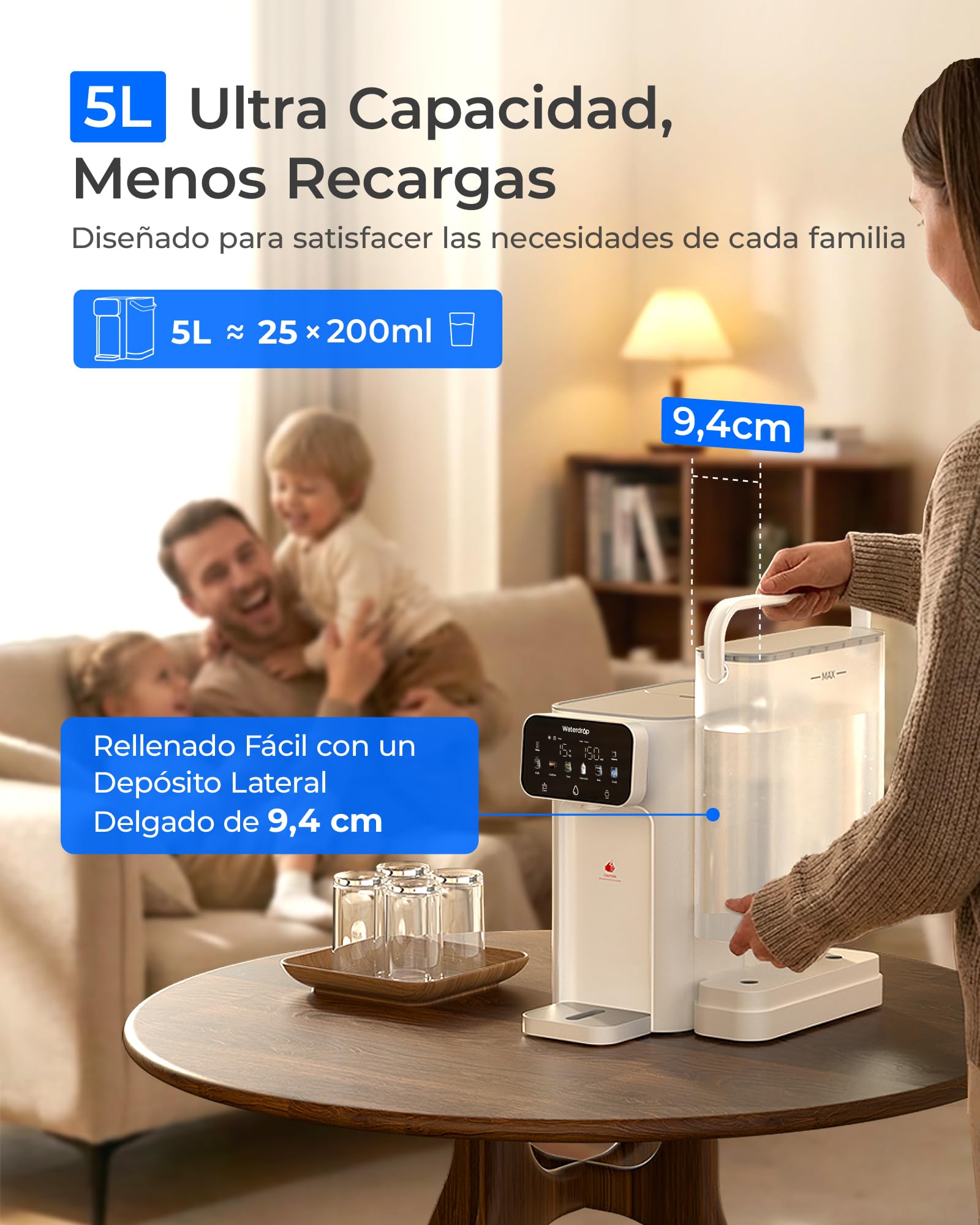 Waterdrop CT01 Fría & Caliente Dispensador de Agua con Filtro, Reduce TDS, Cal, Cloro, Conservar Minerales Importantes, 8 Etapas Filtración con Esterilización UV, Múltiples Temperatura (15-95 °C)