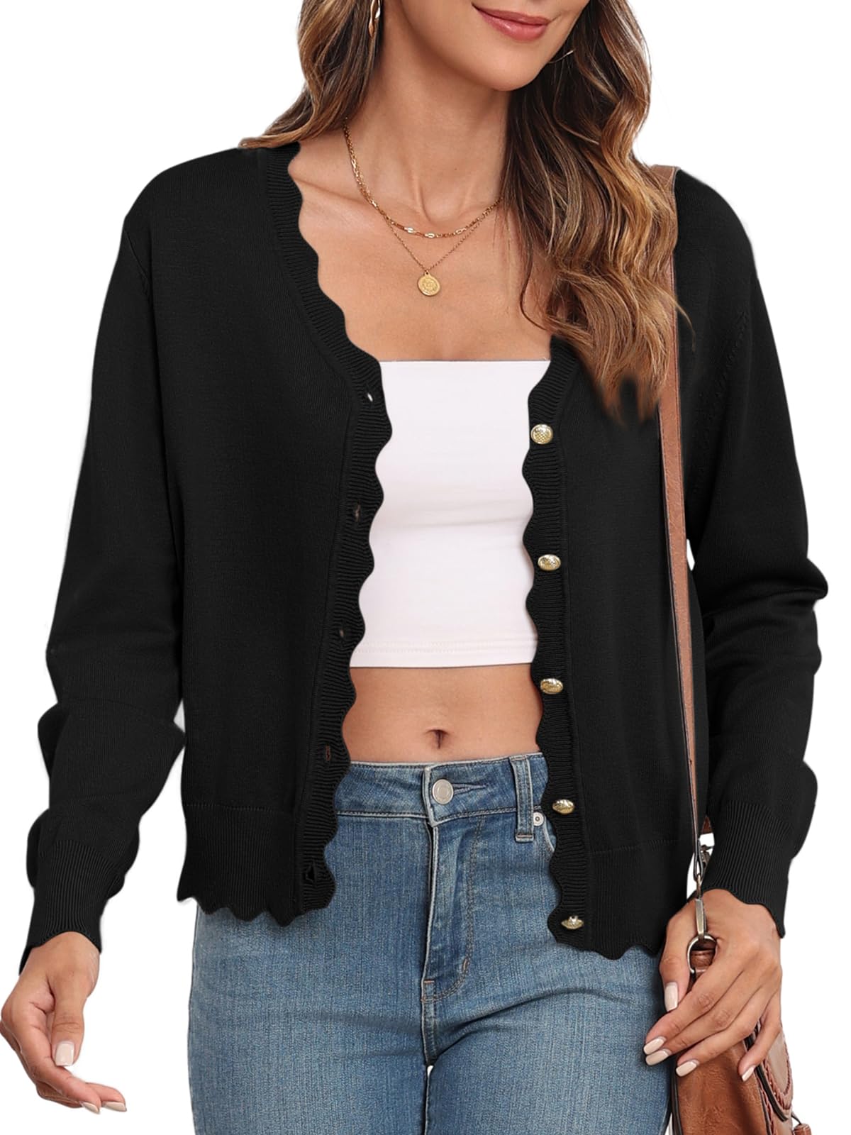 Womens Lightweight Cardigans Casual Long Sleeve V-Neck Button Print Sweaters Open Front Outerwear