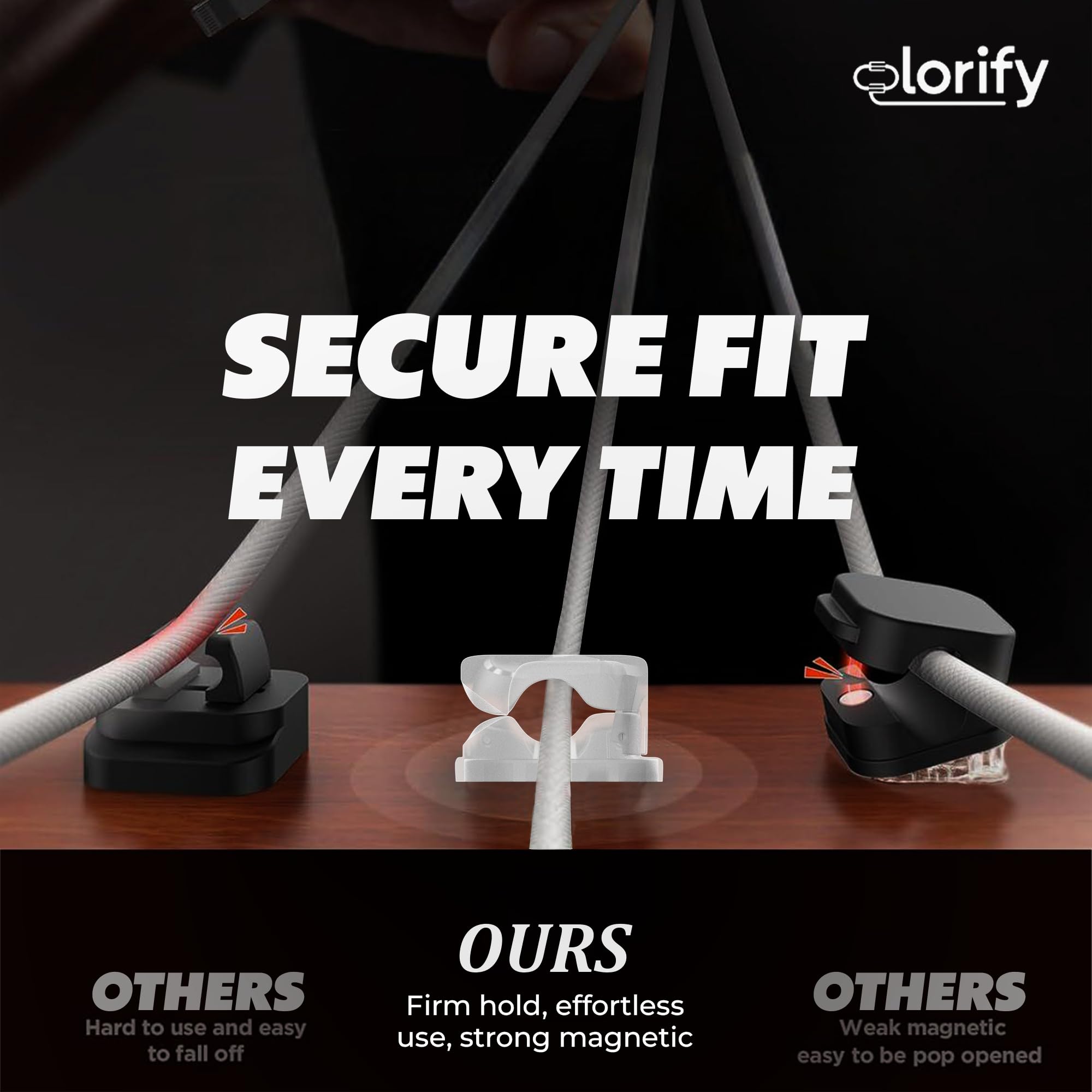 Paquete de 8 clips adhesivos para cables de escritorio, mesita de noche, laptop, clips de carga de teléfono y organizador de cables de coche para el hogar, oficina y gestión de cables de carga