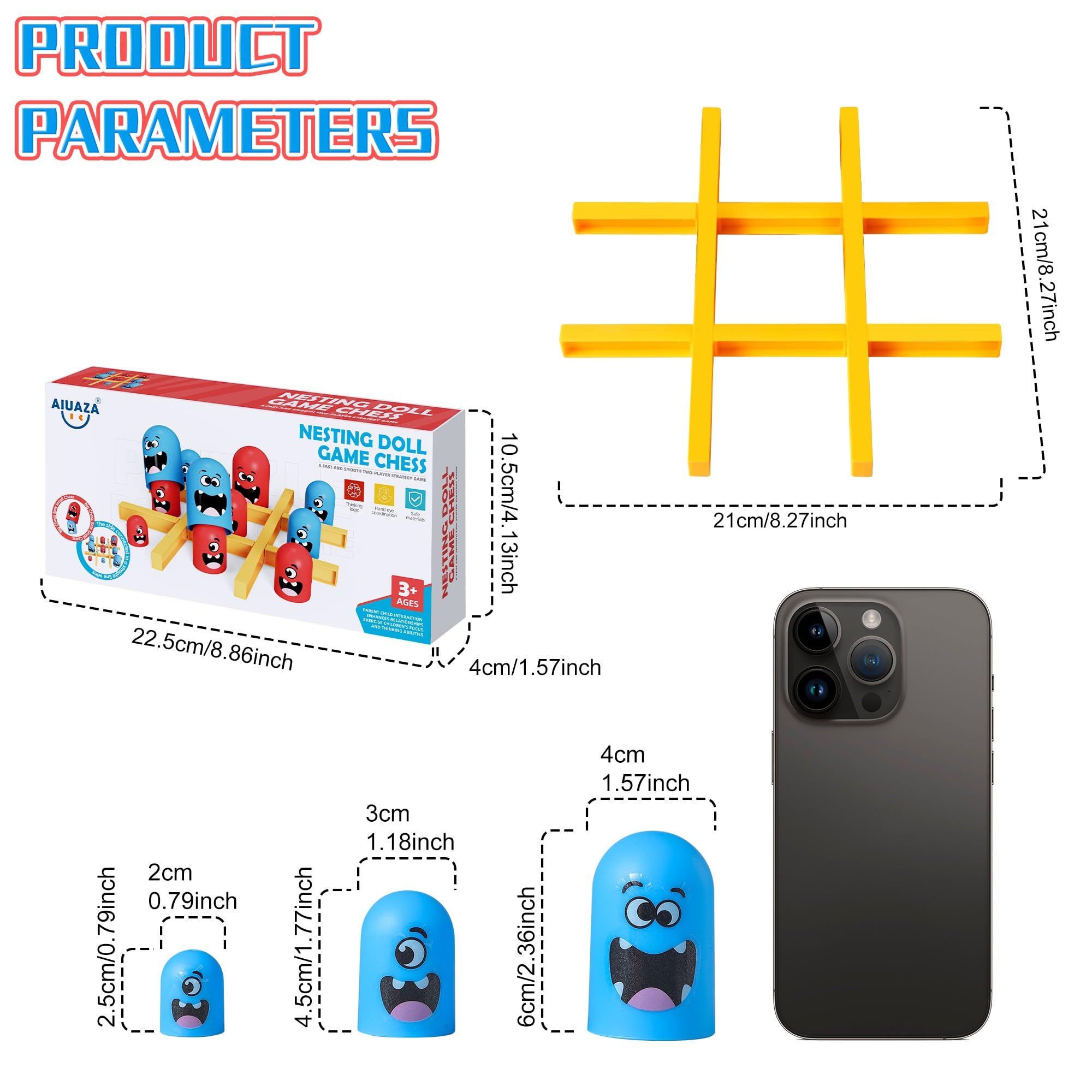 AIUAZA Juegos de Mesa de Fiesta, Juego de Tic Tac Toe, 2 Jugadores, 3 a 8 Años, 21 cm x 21 cm x 4 cm, Plástico, Educativo