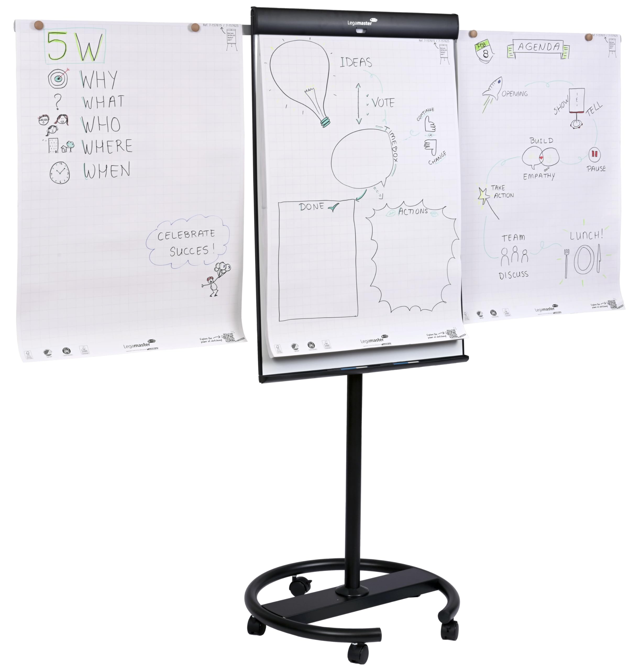 Legamaster SKETCH PRO mobiler Flipchart, magnetisch, höhenverstellbar, mit Rundfuß und Seitenarmen