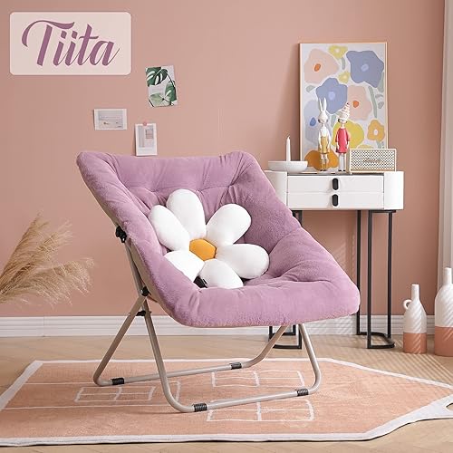 Miniatura 6 de Tiita Comfy Saucer - Silla plegable de gran tamaño de piel sintética suave, silla perezosa para niños, adolescentes y adultos, silla lunar con marco