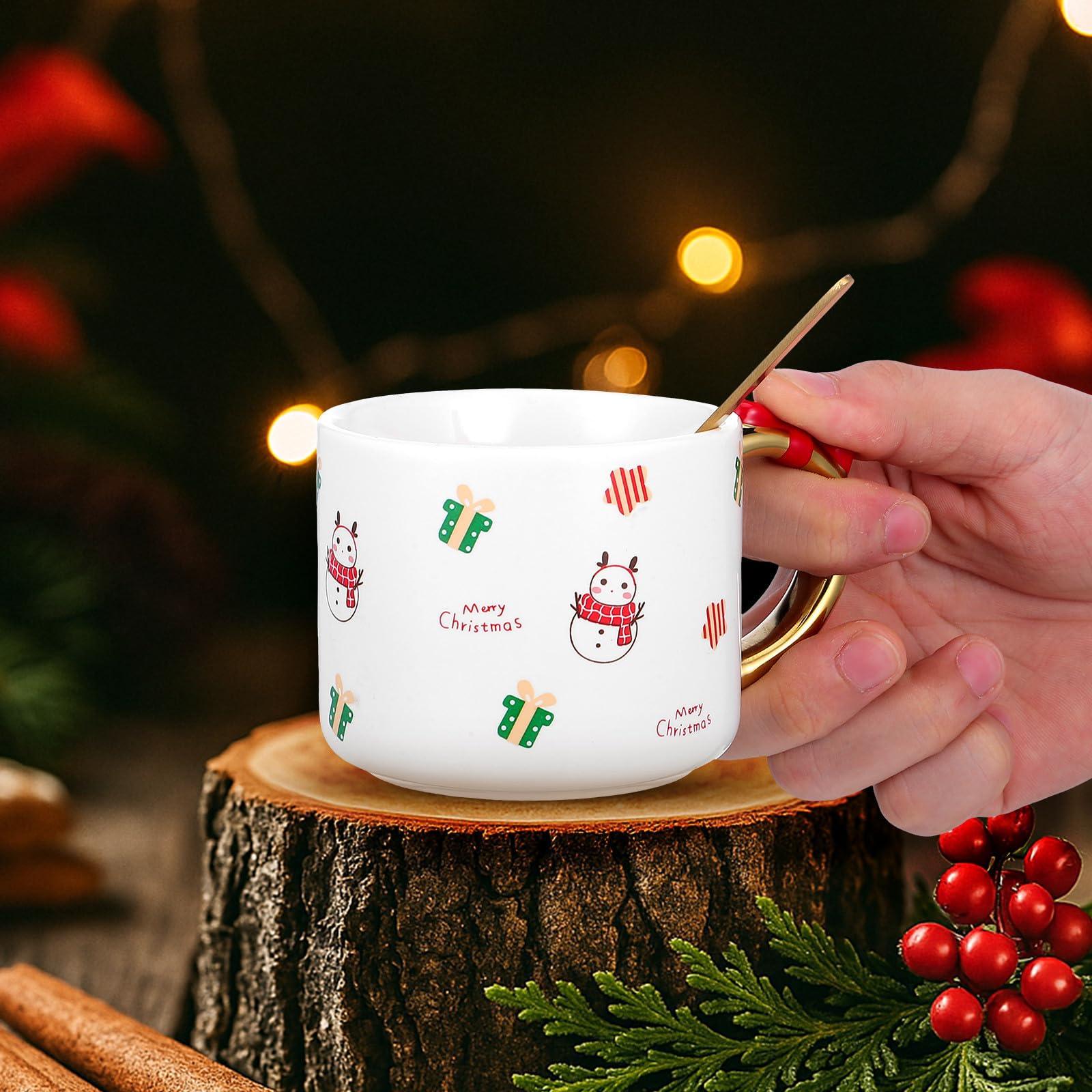 Alipis Taza de Café de Cerámica en Forma de Árbol Navideño 240 Ml