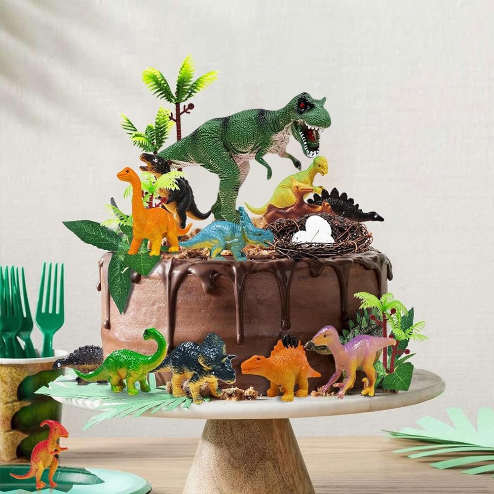 Set Déco Gâteau Dinosaure – 10 Pièces – Figurines Et Arbres – Anniversaire Thème Jungle – Enfant