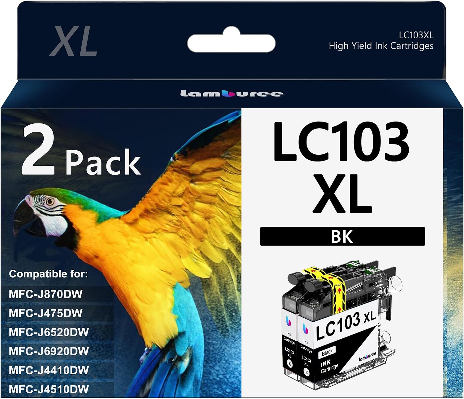 LC103XL Ink Cartridge Replacement for Brother LC103 XL LC101 Work with MFC-J870DW MFC-J475DW MFC-J6920DW MFC-J6520DW Printers (2 Pack, Black)