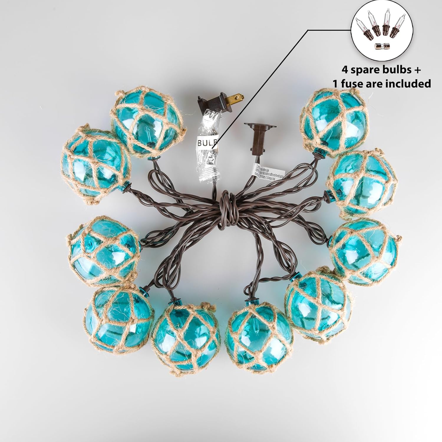 Decorative String Lights Plug in with 10 Incandescent Bulbs, Nautical Fishing Float String Lights Connectable Weatherproof for Indoor Home Tiki Bar Decor and Outdoor Patio Decorations (Aqua Blue)