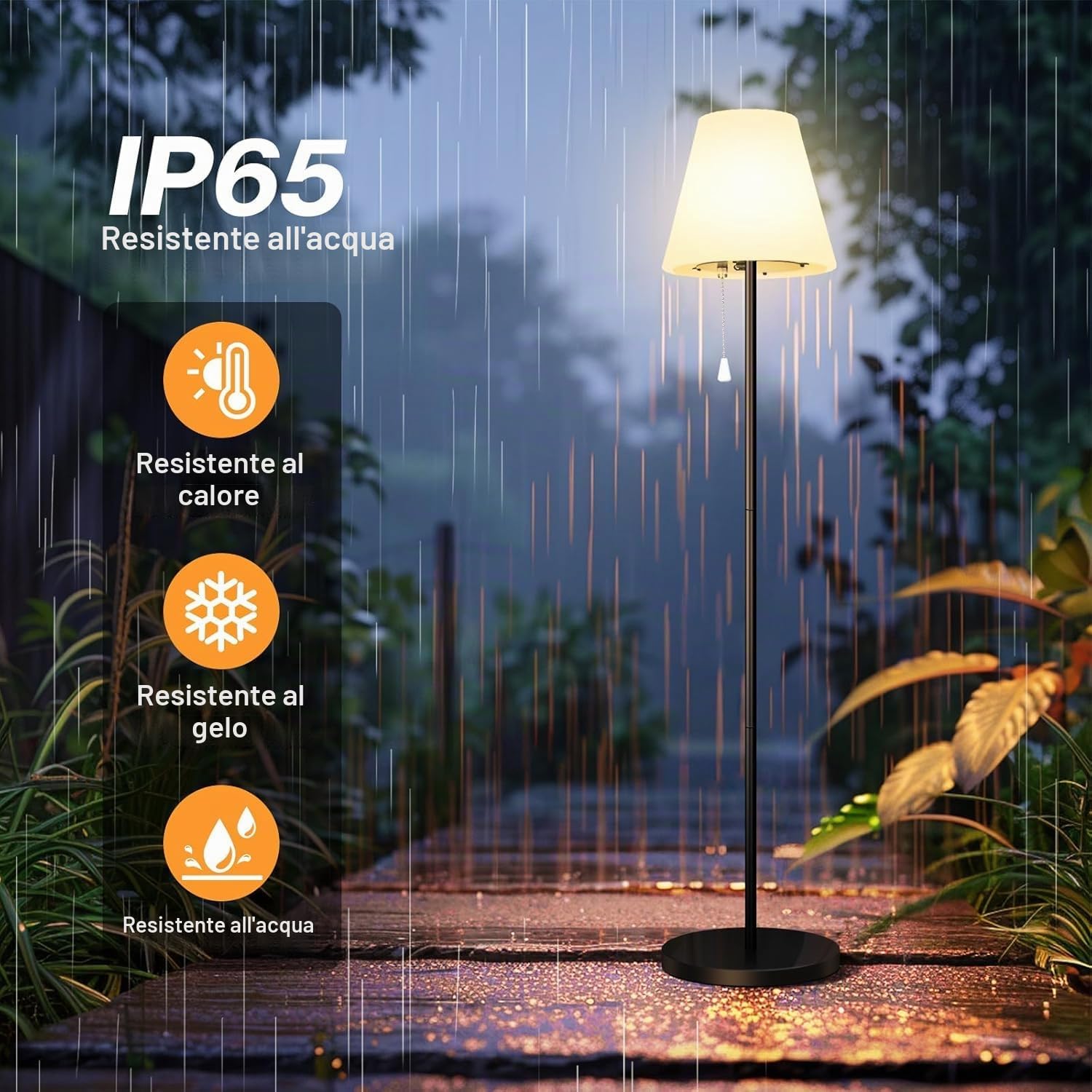 Lampada da terra RGB Bawoo Lampada solare con ricarica solare e USB, lampada da terra senza fili per esterni per terrazzi Luminosità regolabile bianco caldo, lampada da terra IP65 impermeabile