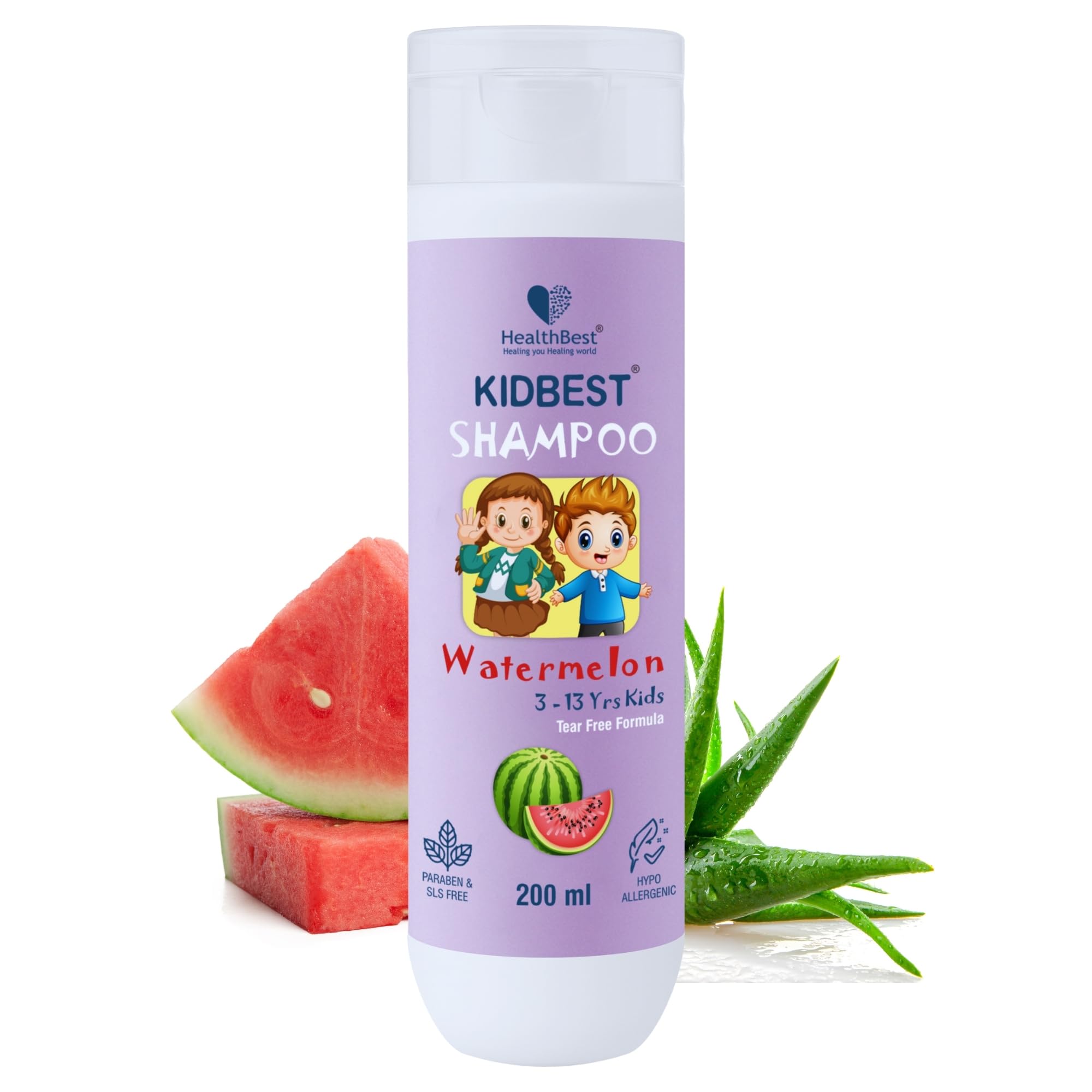 Healthbest Kids Tear-Free Shampoo 200 ml - Watermelon, Gentle & Nourishing Hair Cleanser - Sulphate & Paraben Free - For Daily Use-image-12