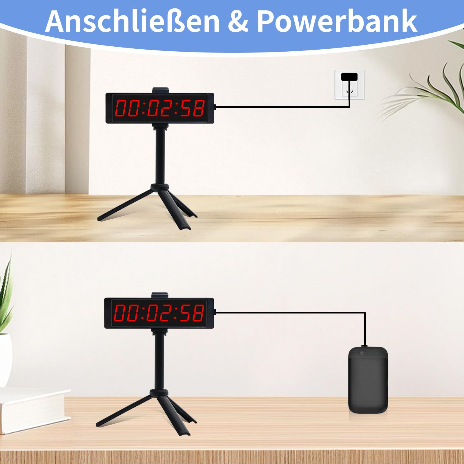 Gym Timer mit Ständer, Coundown Timer mit Start/Stop Button, Intervall Time für Workout, Digital Stoppuhr mit Fernbedienung, 12/24H LED Wand Uhr, Tragbares Home Gym Stopwatch