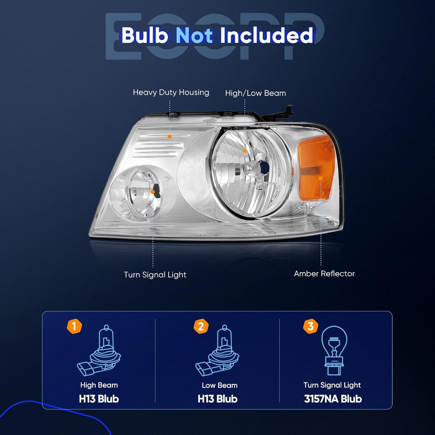 ECCPP Headlight Assembly Pair For Ford For F-150 2004-2008 For Lincoln Mark LT 2006-2008 Chrome Housing Amber Reflector Clear Lens Driver and Passenger Side Replacement Headlights