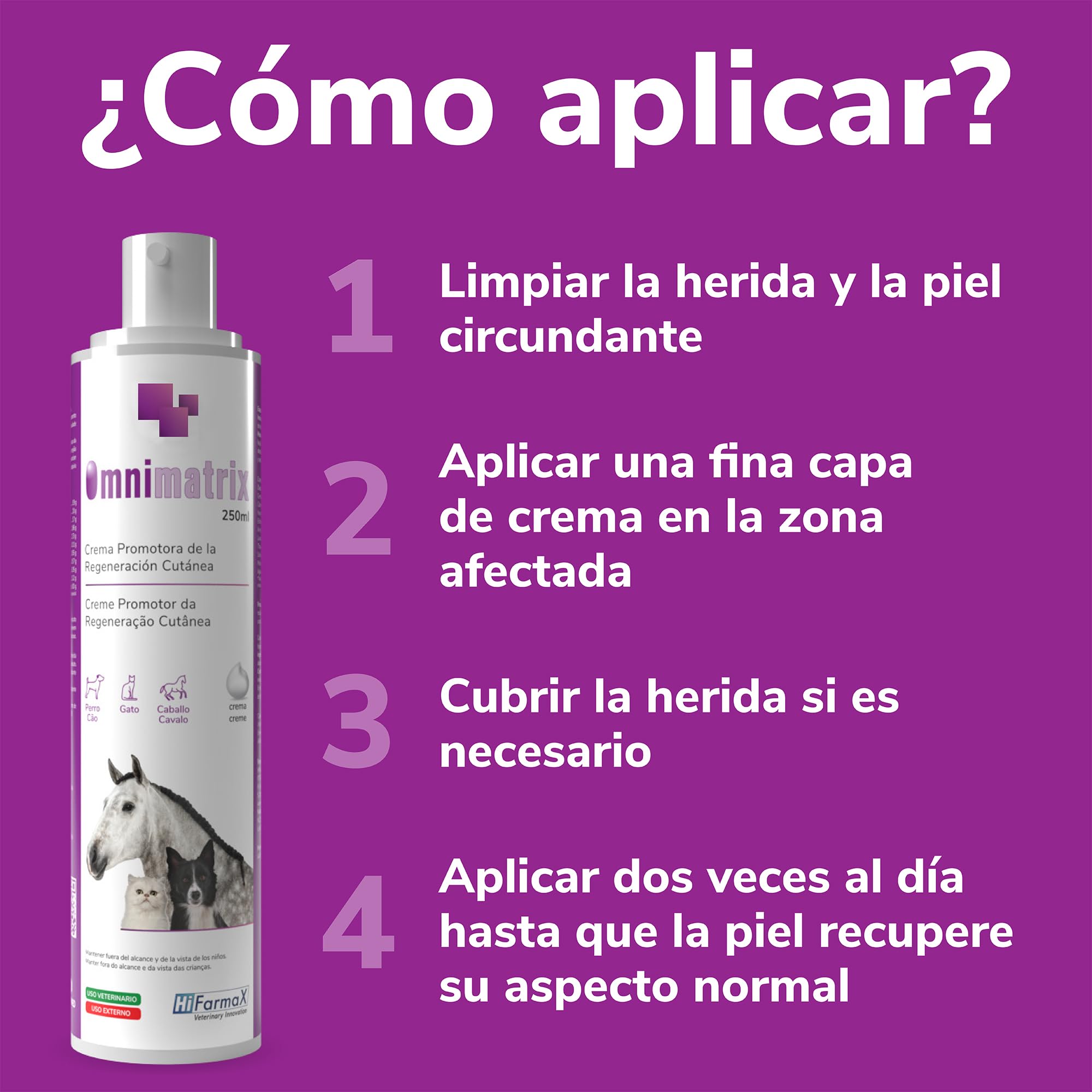 Omnimatrix Hifarmax - Crema Cicatrizante para Perros, Gatos y Caballos | Antiinflamatorios para Perros y Otras Mascotas, Ideal para la Cicatrización de Heridas | Tubo de 250ml