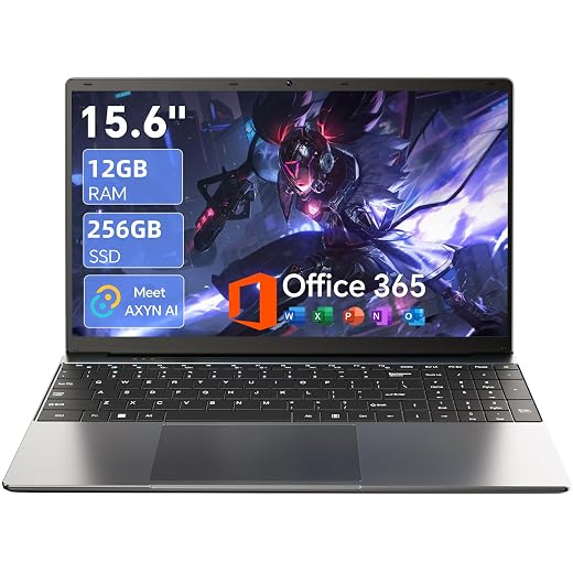 15.6 Inch Laptop with AI, Office 365, 12GB RAM 256GB SSD