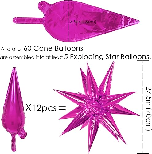 Vista 26 de ZAKVOOR 60 globos con forma de estrella, 12 puntas de aluminio, decoración de fiesta, globos para Navidad, Año Nuevo, graduación, cumpleaños (dorado)