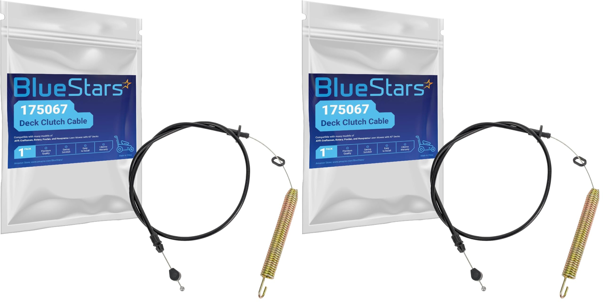 BlueStars 175067 169676 Deck Clutch Cable - Compatible with Craftsman LT1000 LT2000 DLT 3000 AYP Husqvarna Poulan Ryobi 42” Riding Lawn Mowers - Replaces 532169676 532175067 21547184 (Pack of 2)