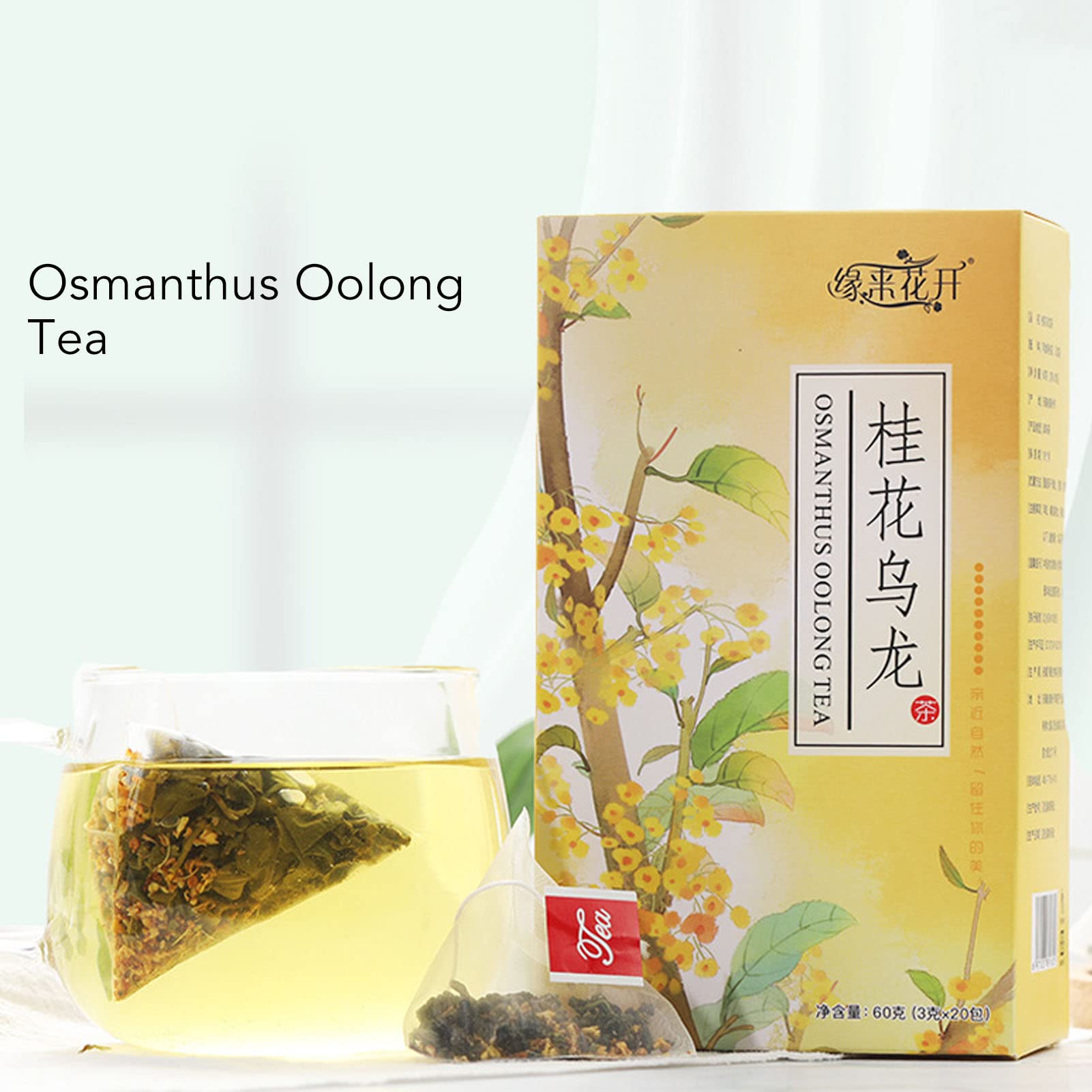 Sachets de thé Oolong Osmanthus, 20 unités Oolong naturel avec thés séchés d'Osmanthus Feuilles de fleurs Oolong Sachets d'infuseur de thé pour le bureau à domicile