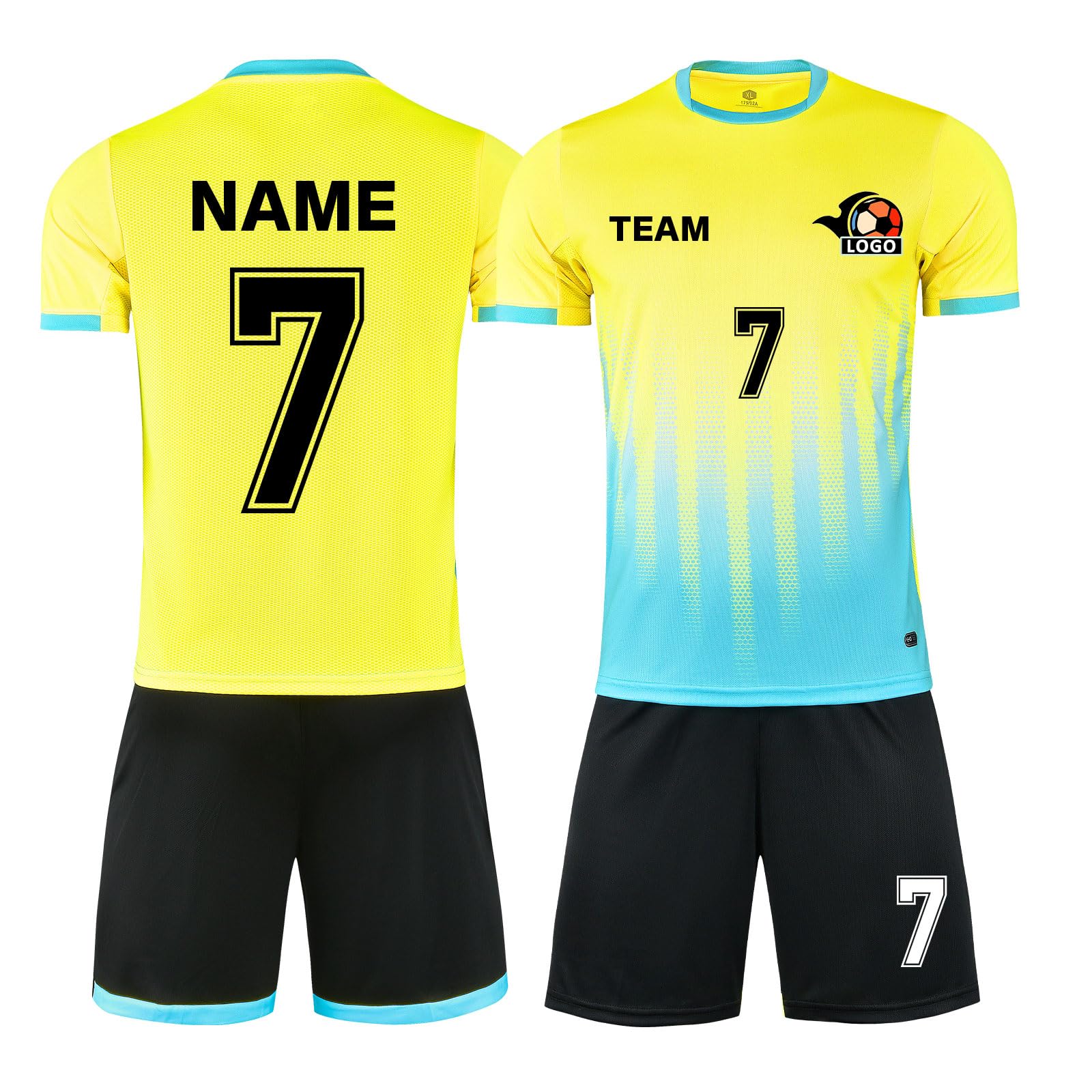 LAIFU Custom Soccer Jerseys Set Kids Youth Adult Personalized Soccer Uniforms Shirts Shorts with Name Number Logo (Yellow)