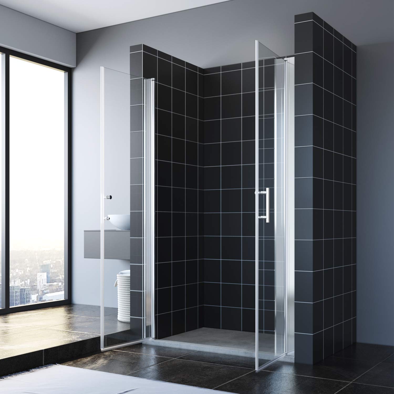 SONNI Duschtür 100 cm Pendeltür für Nische, 195 cm hoch, ESG-Glas