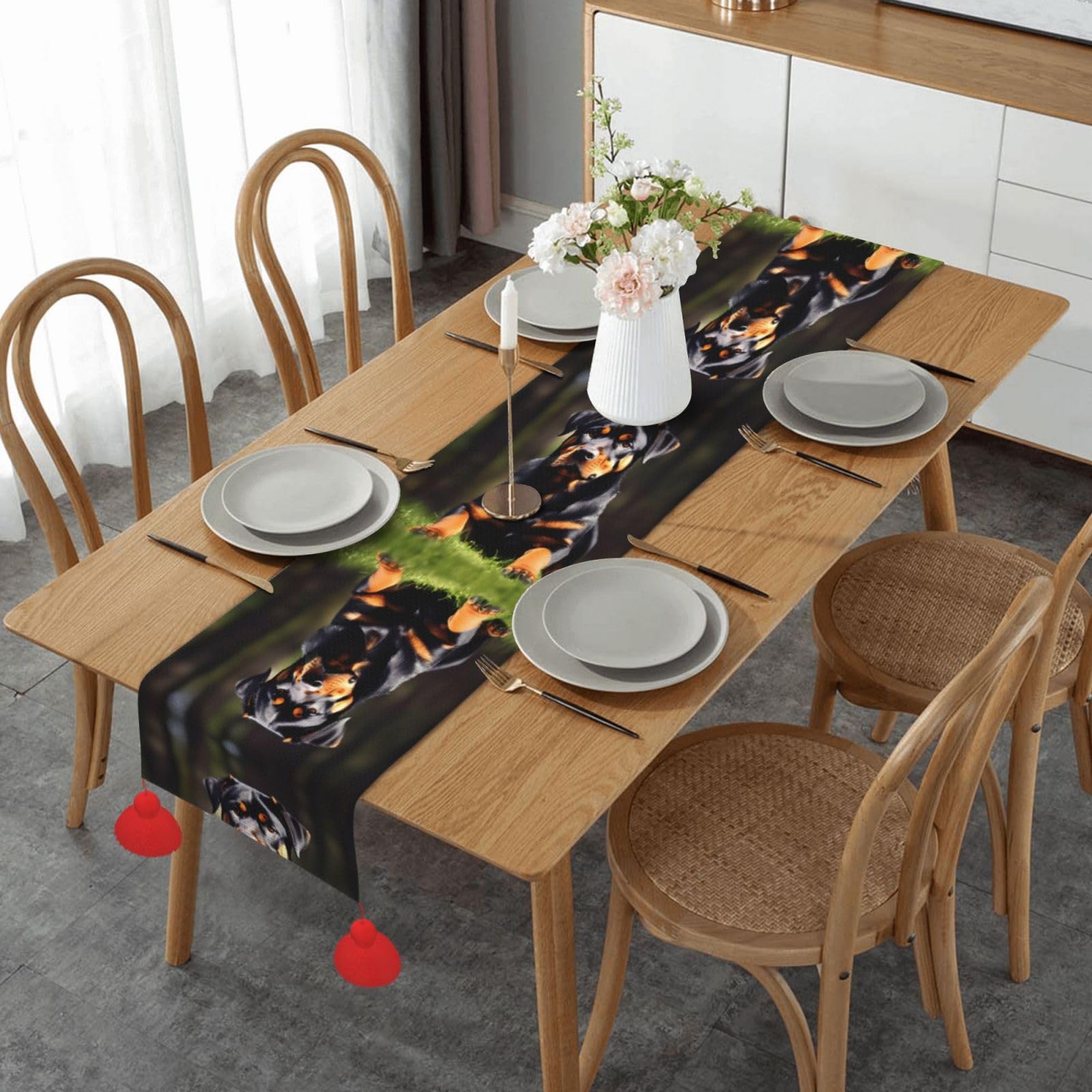 Chemin de table Rottweiler au design imprimé artistique pour décoration de mariage chic