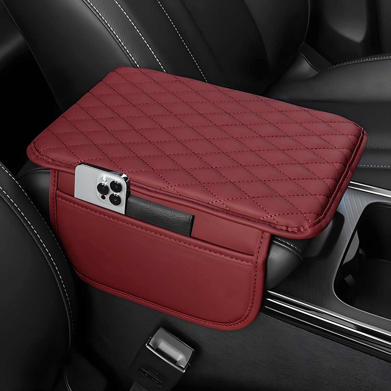 LXFDAFA Car Armrest Cover for Peugeot Partner M49 M59 B9 K9 1996-2025 2026 Console Cushion Pad Protector PU Leather Memory Foam Auto Interior Storage Pocket Styling Mat,Red