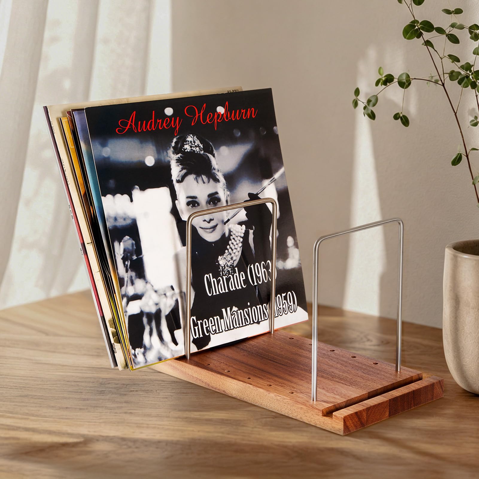 Audio Vinyl Record Storage Holder, Solid Wood Record Stand for albums, 50-75 LP Vinyl Rack, Built-in Now Playing, for Albums Rack Organizer Record Display-picture-14
