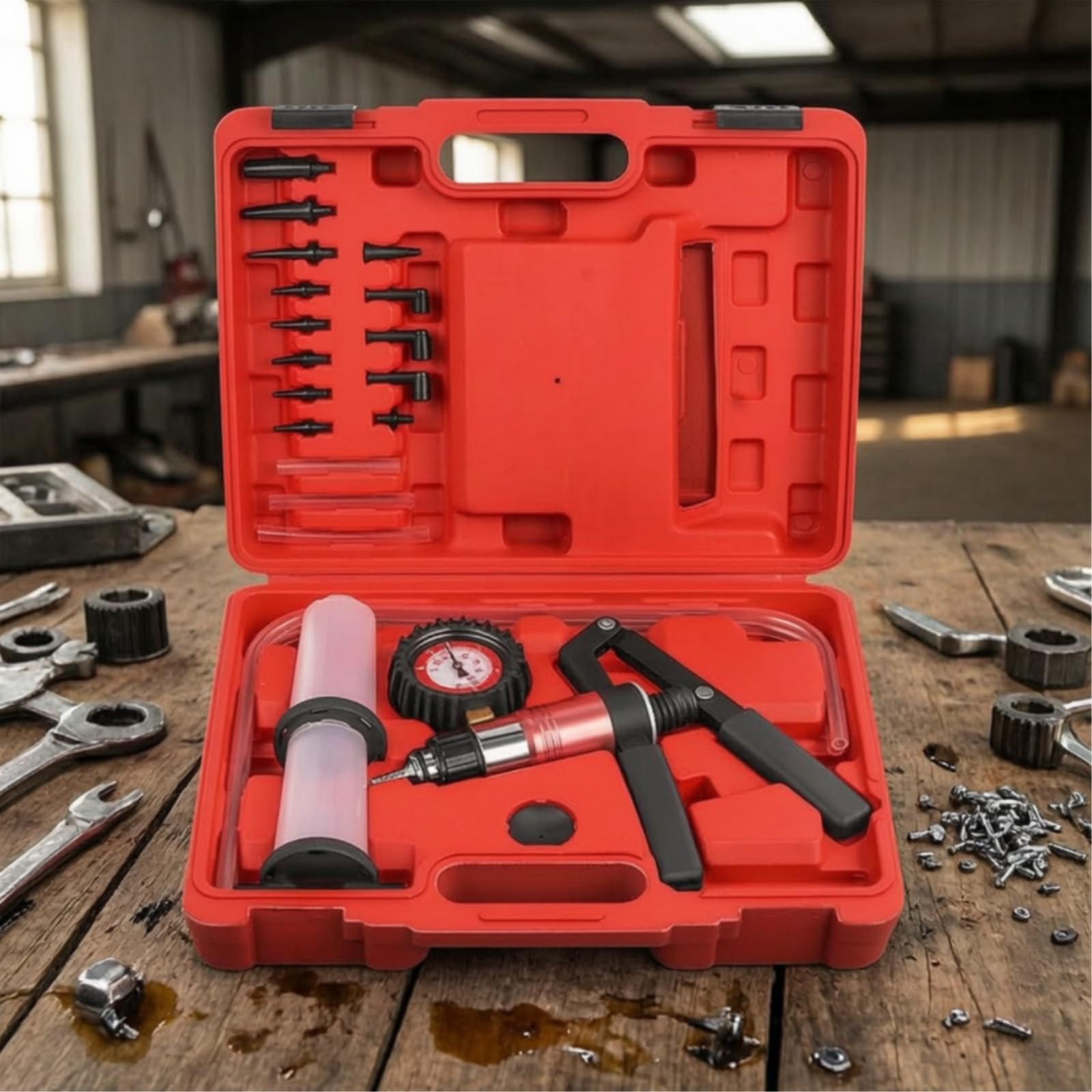 Manuelle Kfz-Vakuumpumpe bedienen Handvakuumpumpe mit Vakuummeter ergonomisch für Heimwerker, Werkstatt, Garage