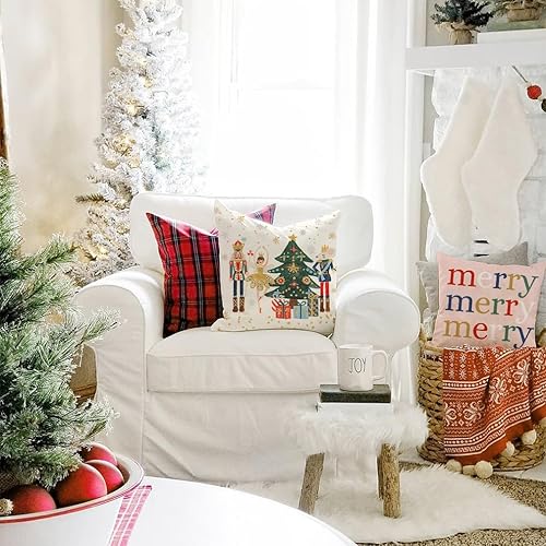 Miniatura 2 de HERHOME Juego de 4 fundas de almohada de Navidad de 18 x 18 pulgadas, diseño de ballet, decoración de árbol de Navidad, color rosa, fundas de