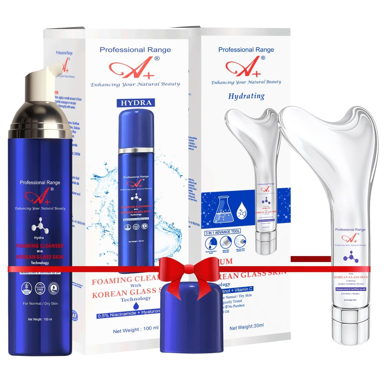A+ Hydra Korean Glass Skin Aftercare Kit | Cleanser & Serum with Gua Sha & Face Roller | Hydrating & Brightening Skincare Set for Normal & Dry Skin-image-4