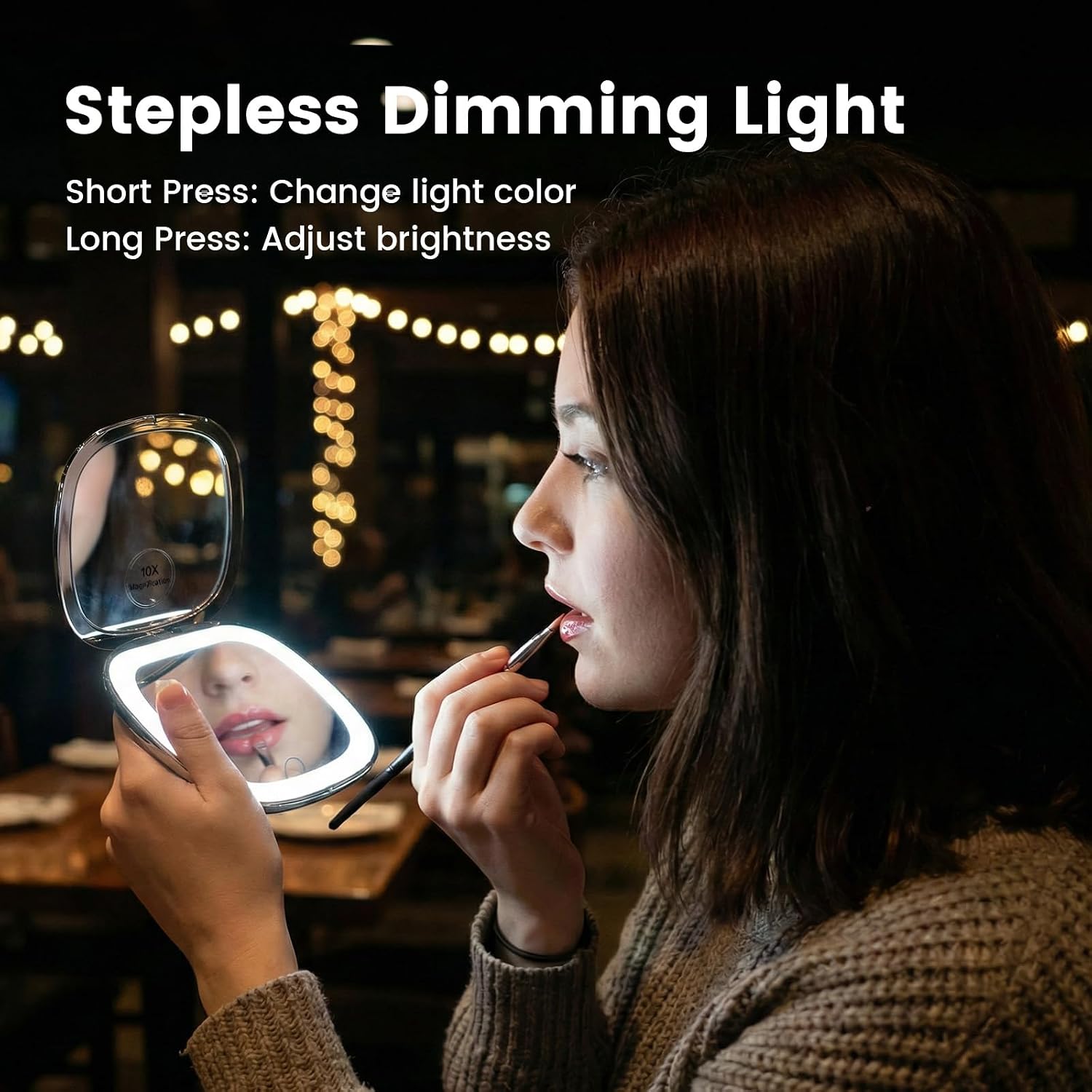 1X 10X Magnifying Compact Makeup Mirror, 3 Color Dimmable LED Lighted Travel Mirror, Double Sided 4" Portable Handheld Mirror, Rechargeable Small Makeup Vanity Mirror for Purse Pocket - Ideal Gift