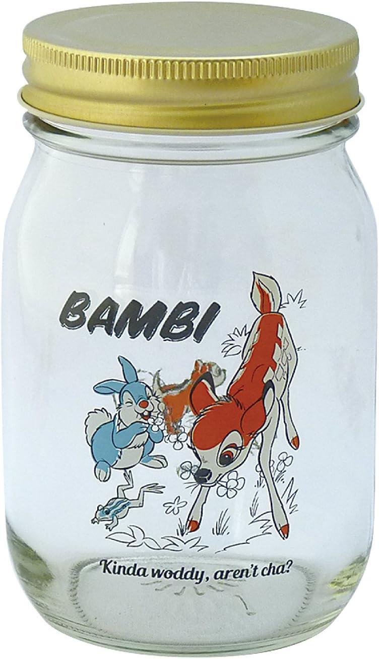 Walt Disney Bambi Glass Jar with Tin Plate Lid Maebata 23489(Japan import)