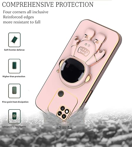Miniatura 6 de Compatible con Redmi 10A Funda con soporte de dibujos animados de astronauta creativo chapado rosa, para Xiaomi Redmi 10A, funda de teléfono de