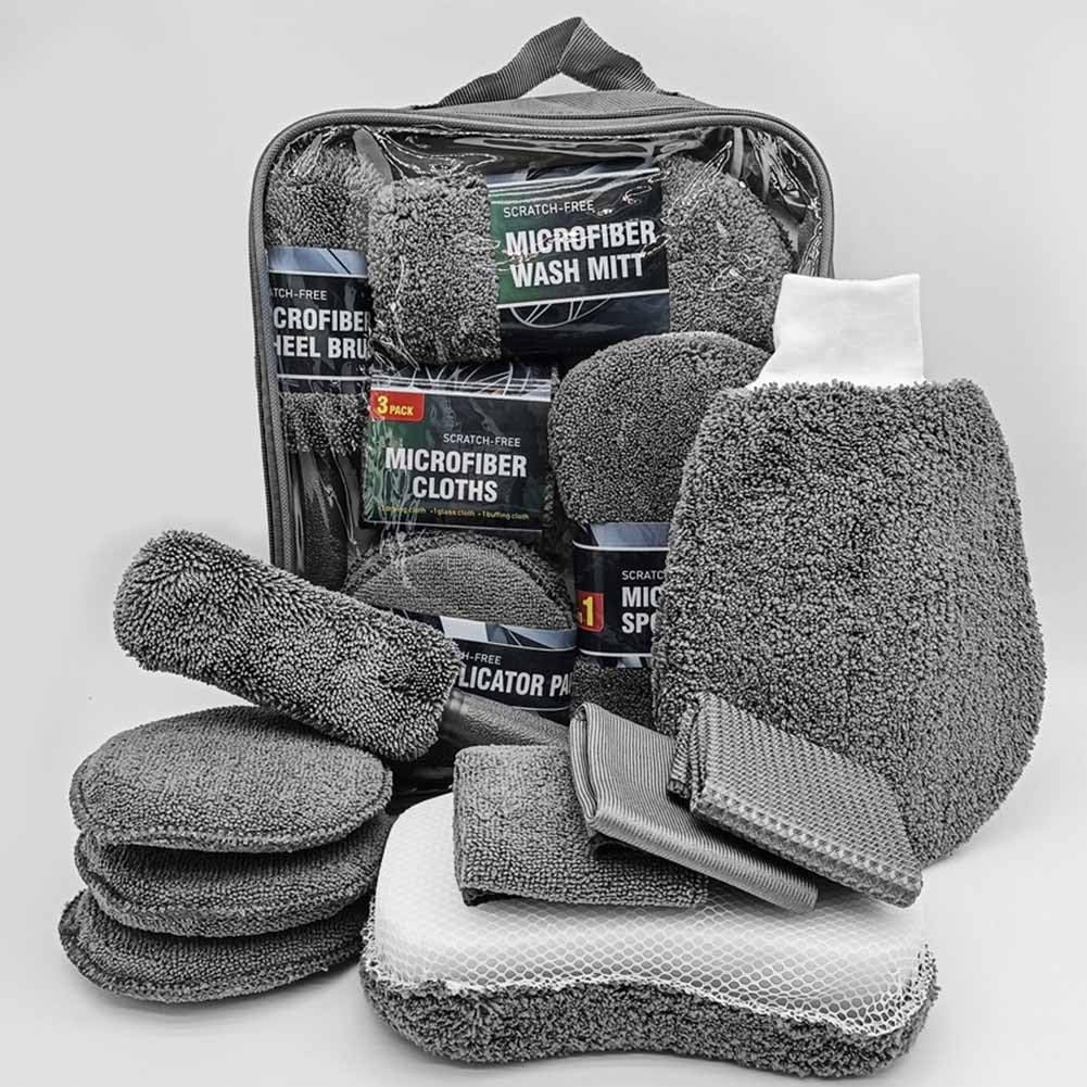 ZYWUOY Kit di pulizia per lavaggio auto, set di 9 attrezzi in microfibra con tamponi per lucidatura, spazzole e asciugamani per interni ed esterni