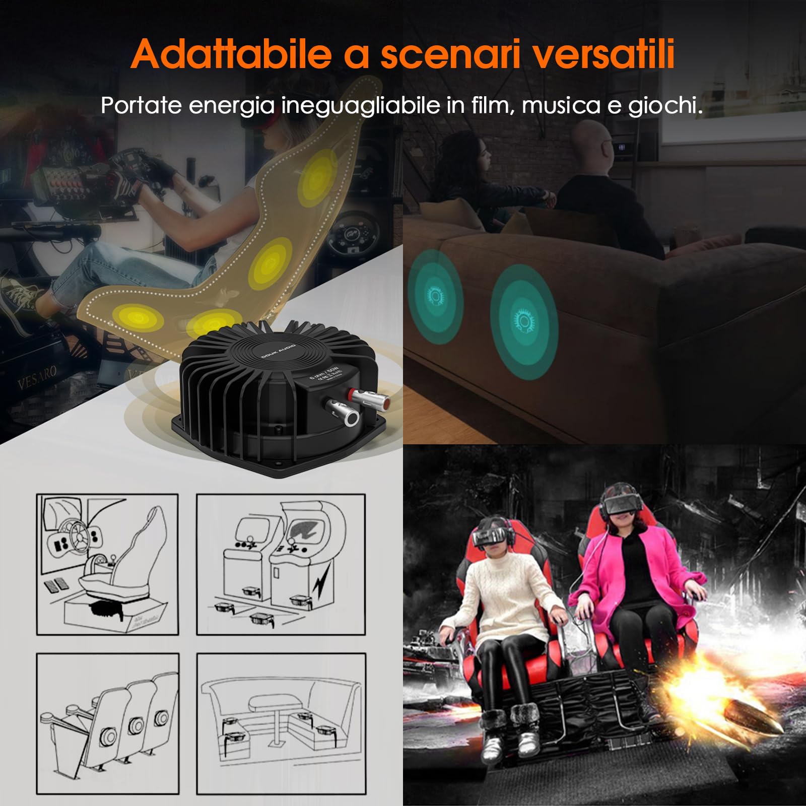 Douk Audio Potente shaker per bassi tattili: trasduttore per subwoofer da 50 Watt, per home theater e auto (nero, 1 pezzo)