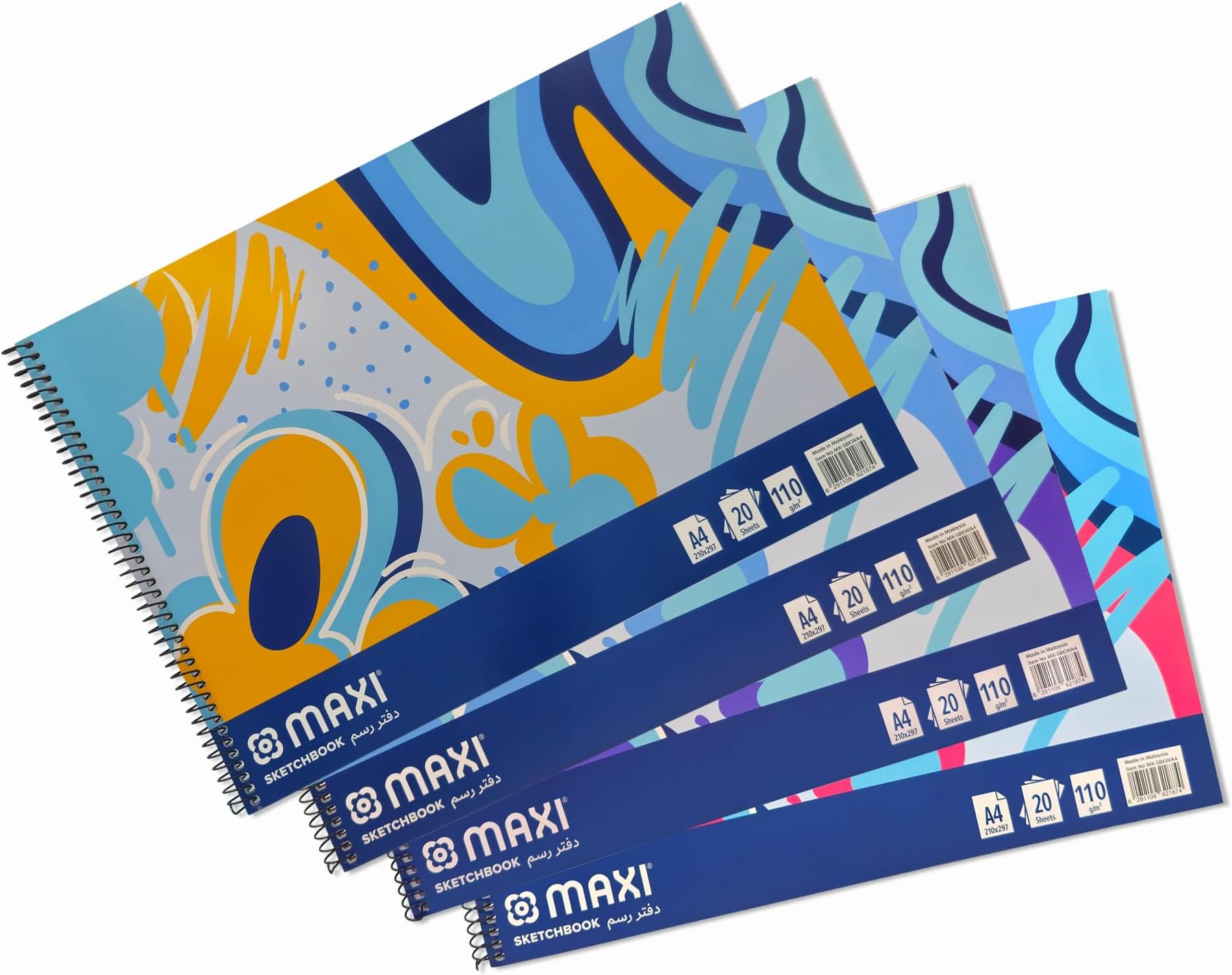 Maxi SPIRAL SKETCH BOOK WHITE A4 110GSM 20 SHEETS, MX-SBKWA4