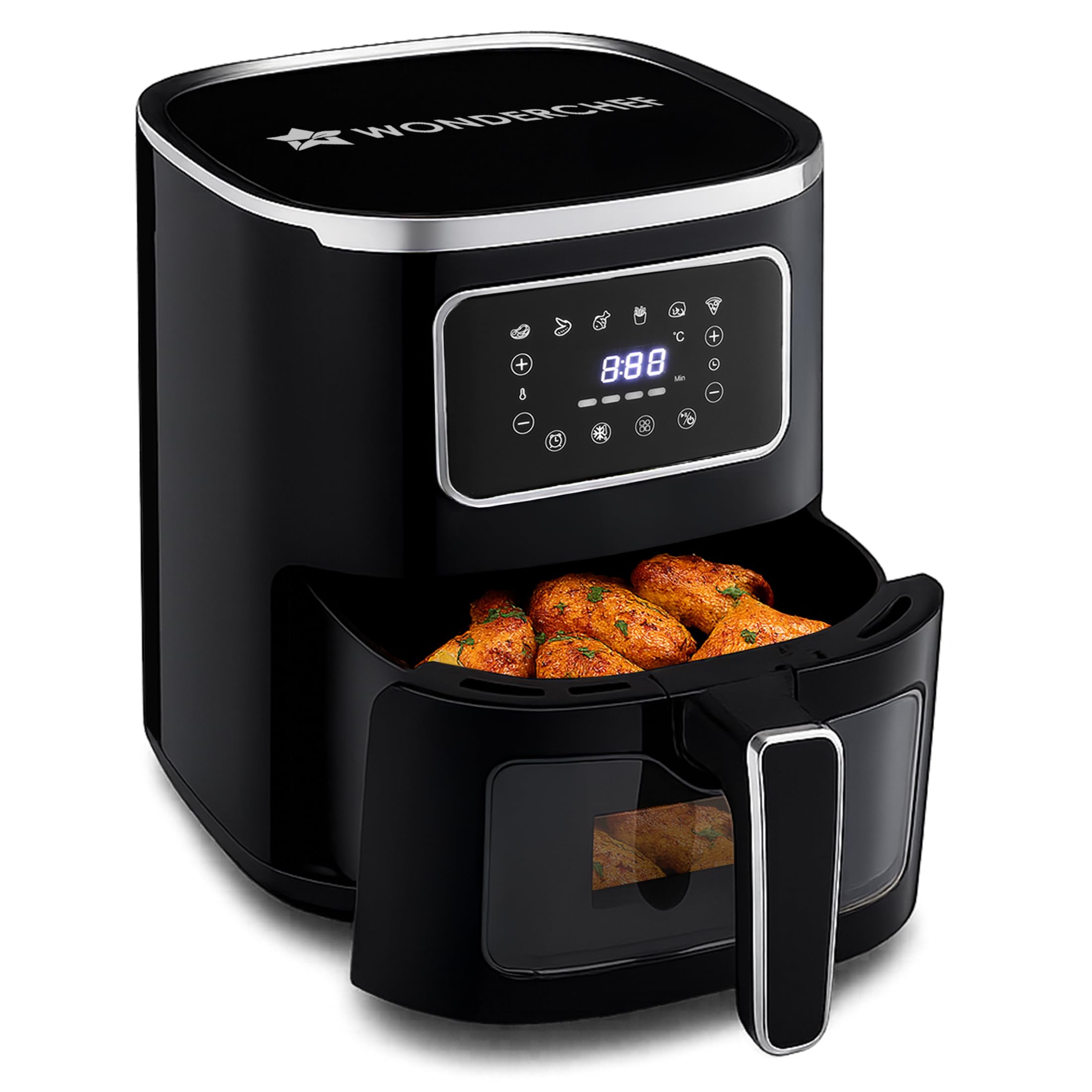 Wonderchef Platinum Plus Digital Air Fryer | 5L With Window & Light | Fry, Bake, Grill, Roast | 7 Pre-set Options | French Fries, Tikkis, Grilled Veggies, Muffins | Non-stick Basket | 2 Year Warranty-picture-12