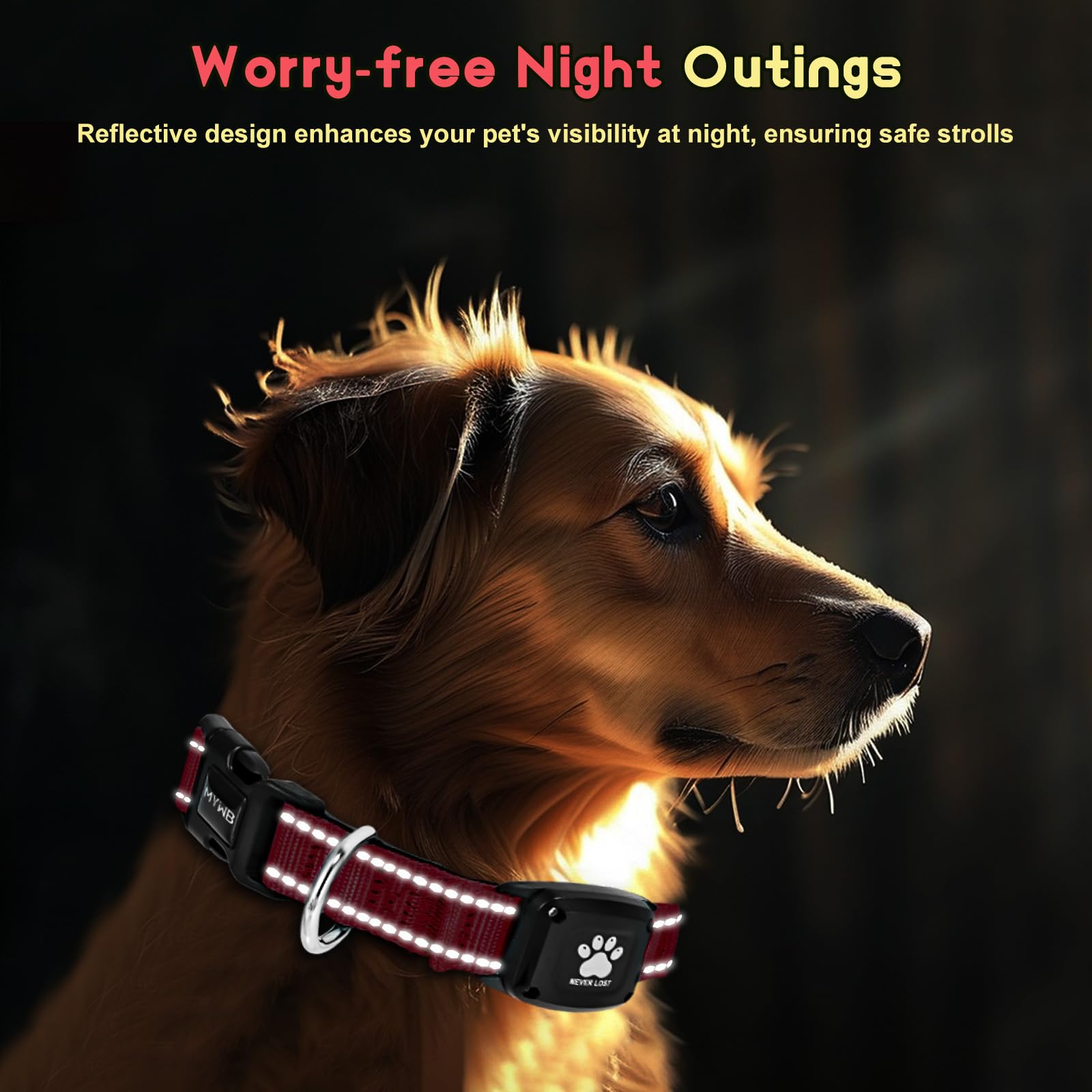 GPS Dog Collar Tracker 2-in-1,Reflective Waterproof Pet Collar,iOS-Only,No Monthly Fees,Unlimited Range,Ideal for Dog Tracking pet Tracker,for Small Dogs(S (12.6"-16.5" Width:0.78"), Red) - image 4