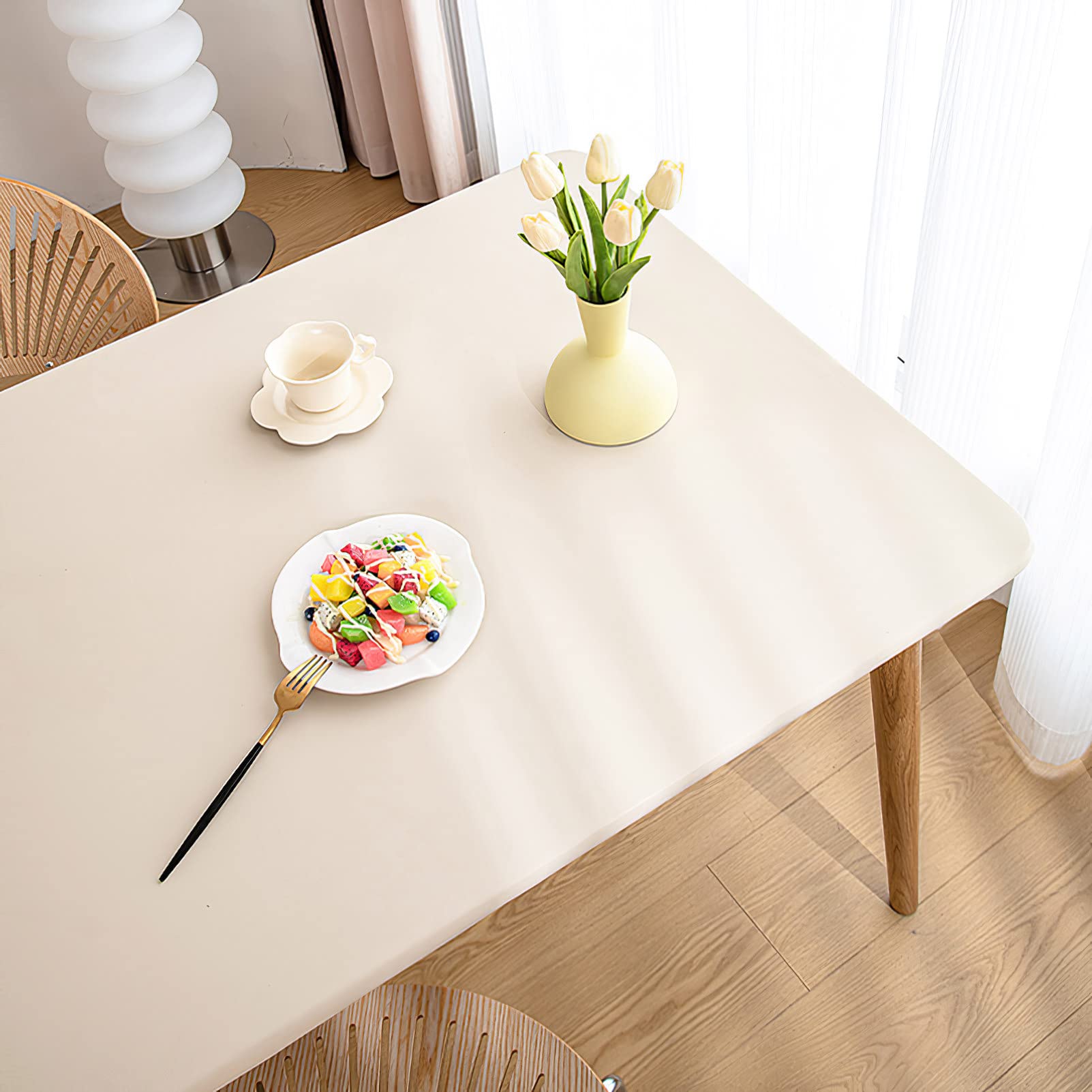 rismart Elastico Tovaglie Pelle di Pu Rettangolare Impermeabile Prova di Olio Copertura Tovaglia Beige,80_x_140 cm