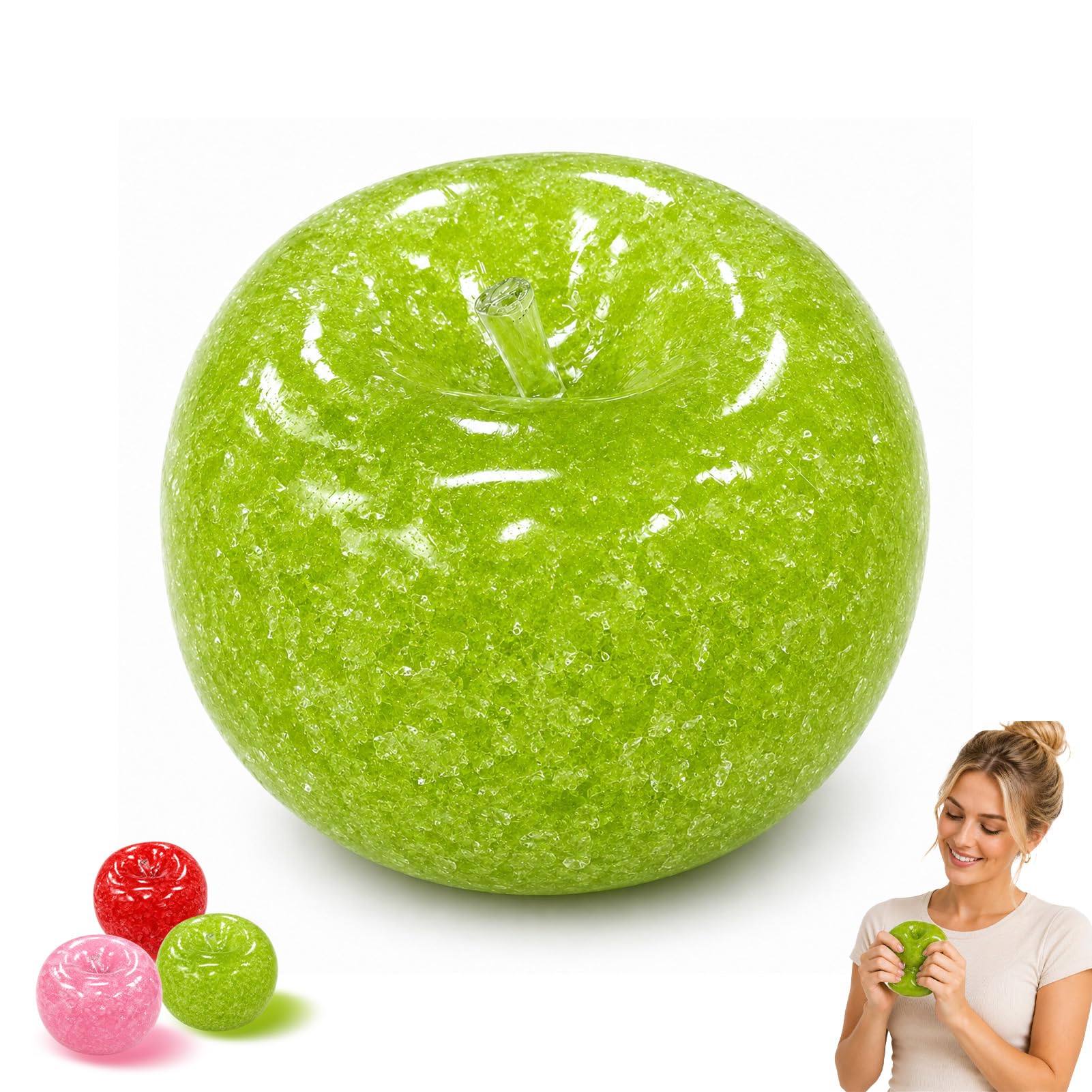 Slushy Squishy Green Fruit Stress Relief Squeeze Ball - 3 Inch Desk Relaxation Accessory for Adults, Slow-Rebound TPR Hand Squeeze Item for Office, Home & Workspace (Green)